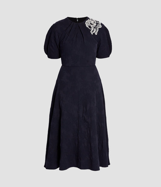 Floral Appliqué Jacquard Midi Dress