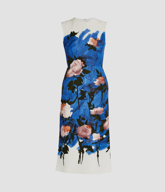 Floral Print Cotton Faille Midi Dress