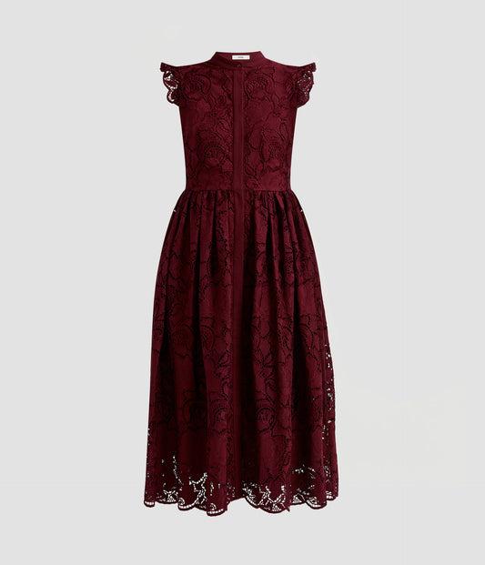 Floral Cutwork Flared Midi Dress