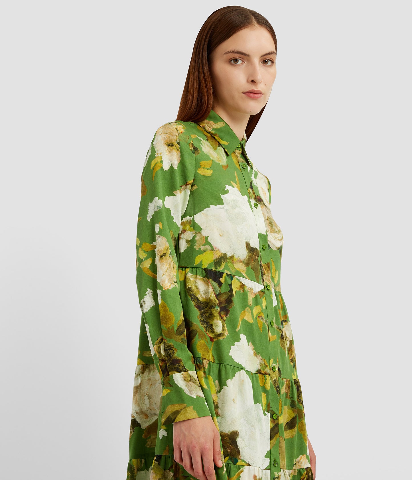 Tiered Long Sleeve Shirt Dress