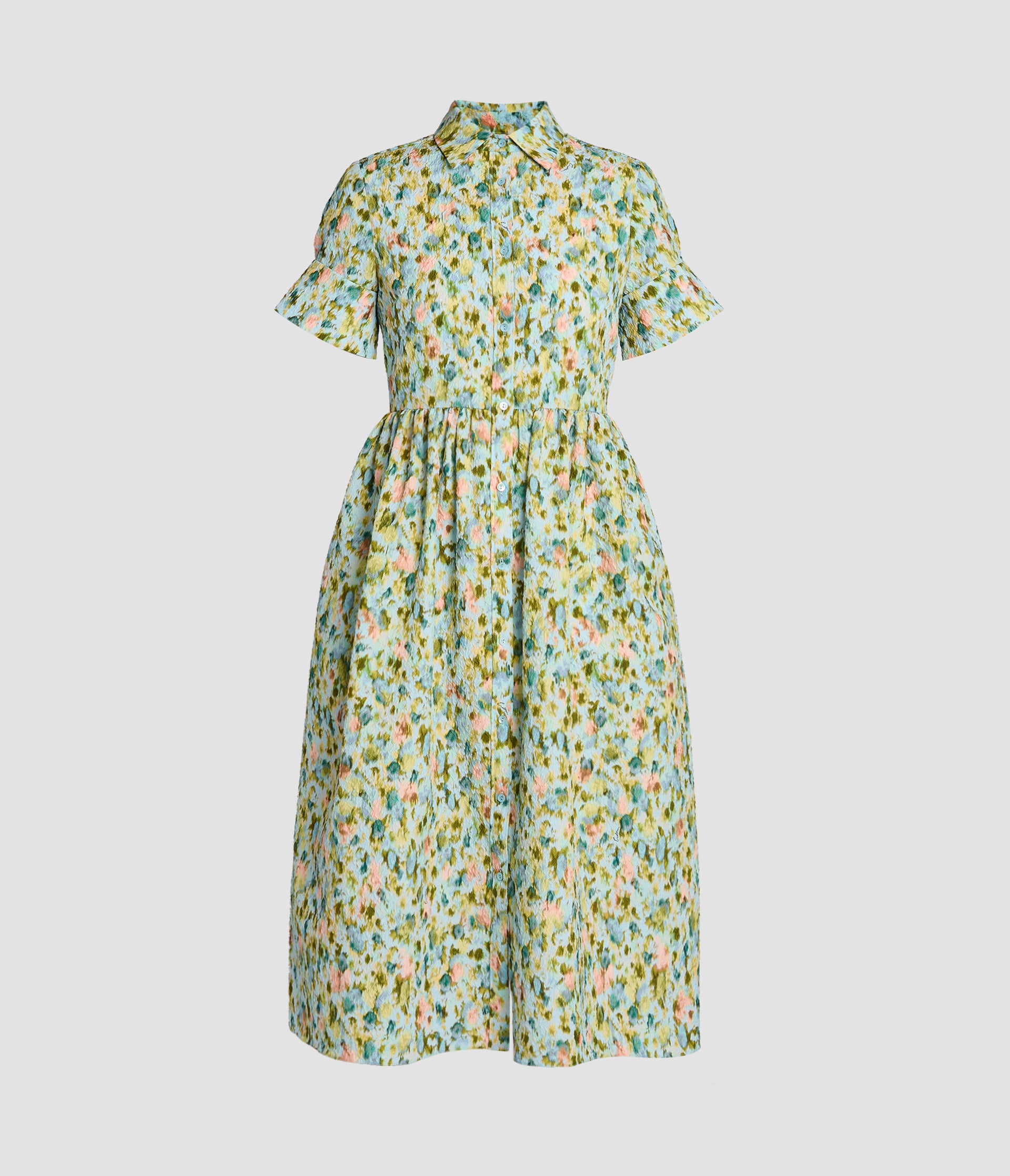 Floral Print Matelassé Shirt Dress
