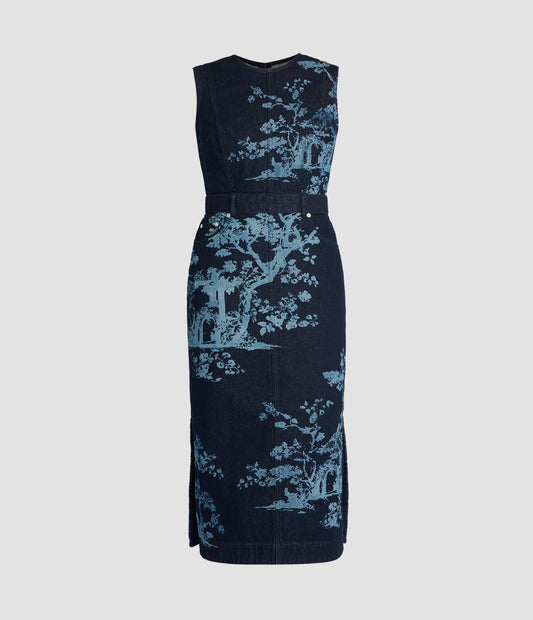 Printed Denim Midi Dress