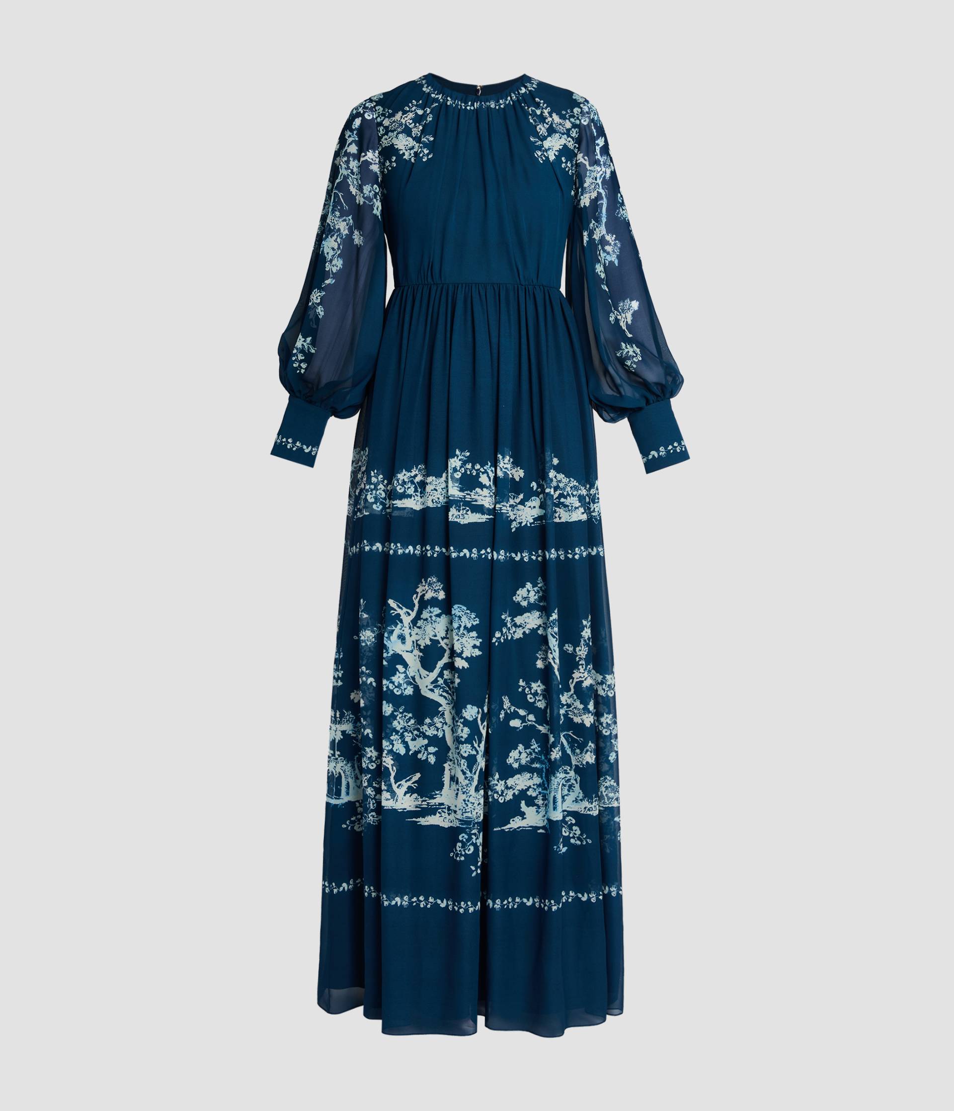 Printed Silk Voile Long Sleeve Gown
