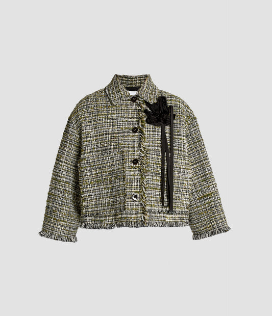 Floral Appliqué Tweed Cropped Jacket