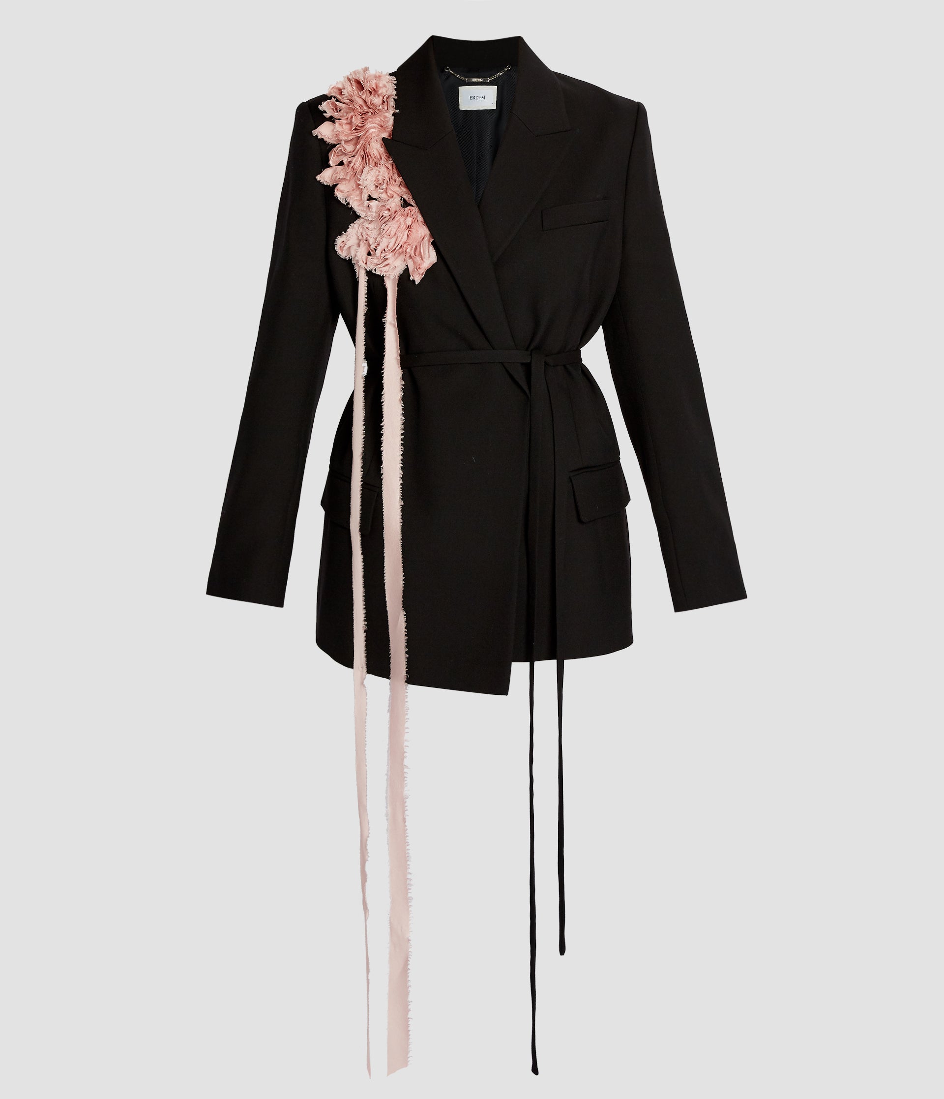 Floral Appliqué Grain De Poudre Tie-Waist Blazer
