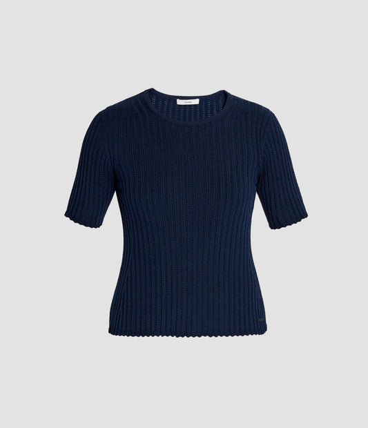 Pointelle Short Sleeve Knit Top