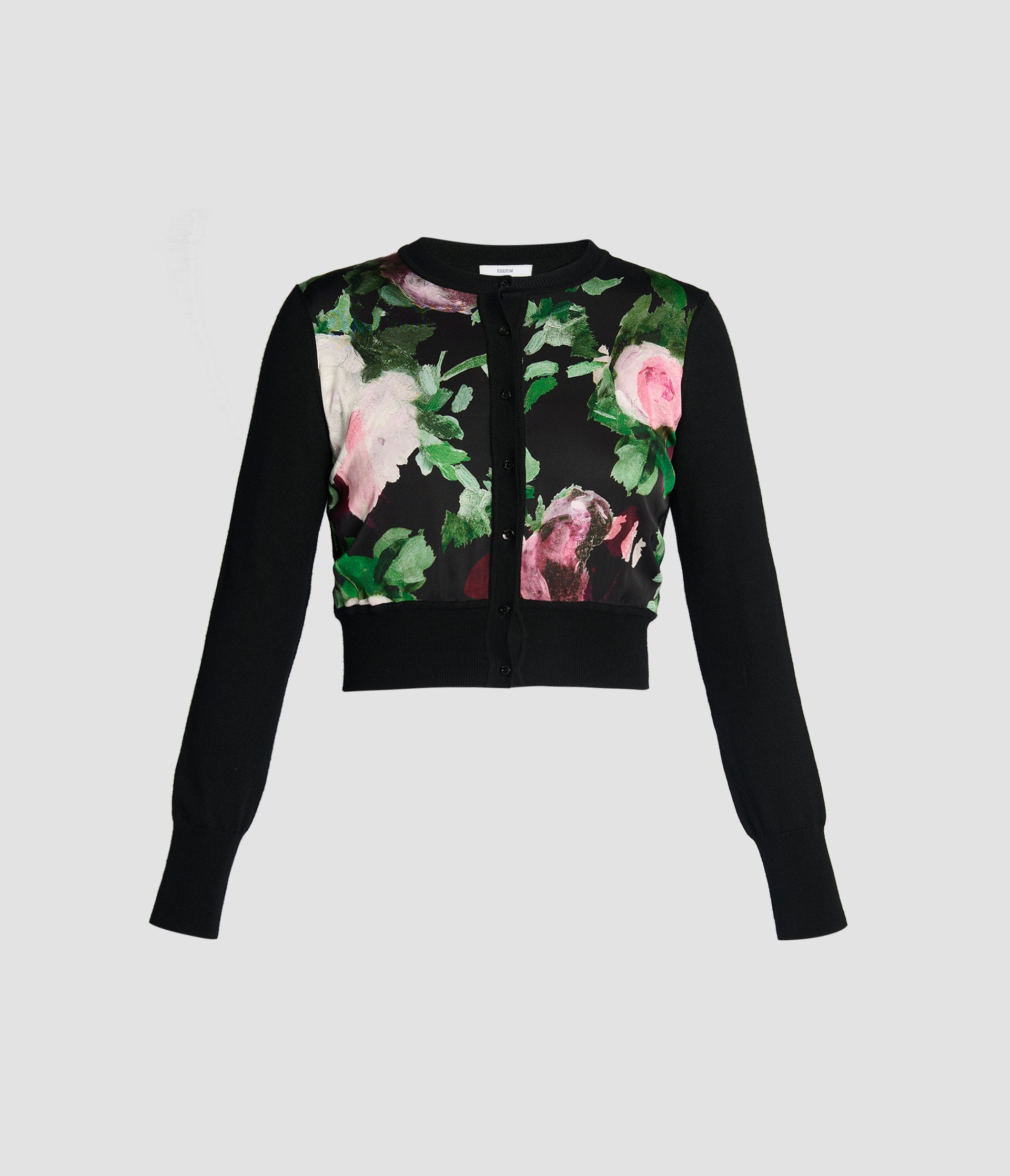 Floral Print Panel Cropped Cardigan