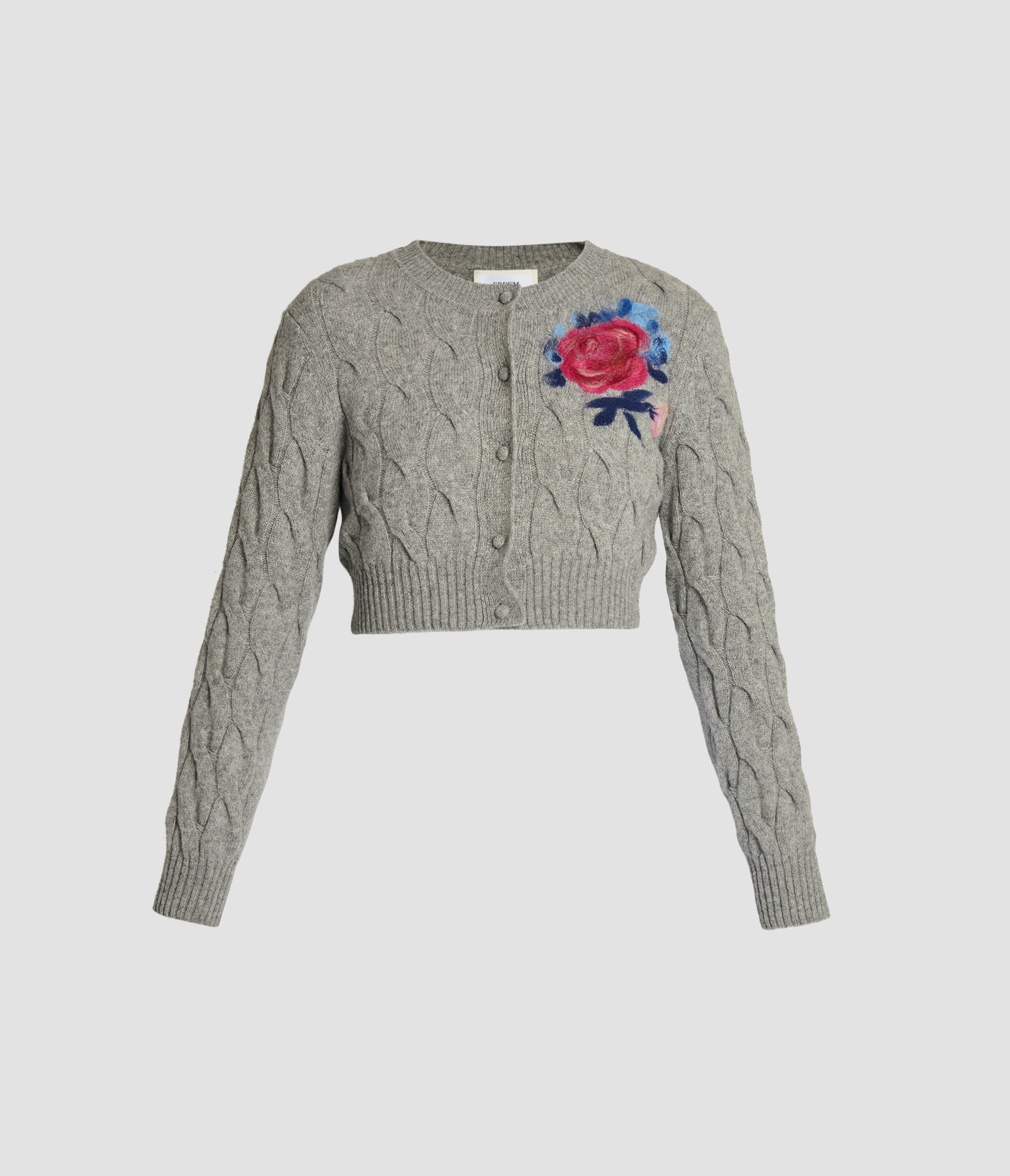 Floral Detail Cable Knit Cropped Cardigan