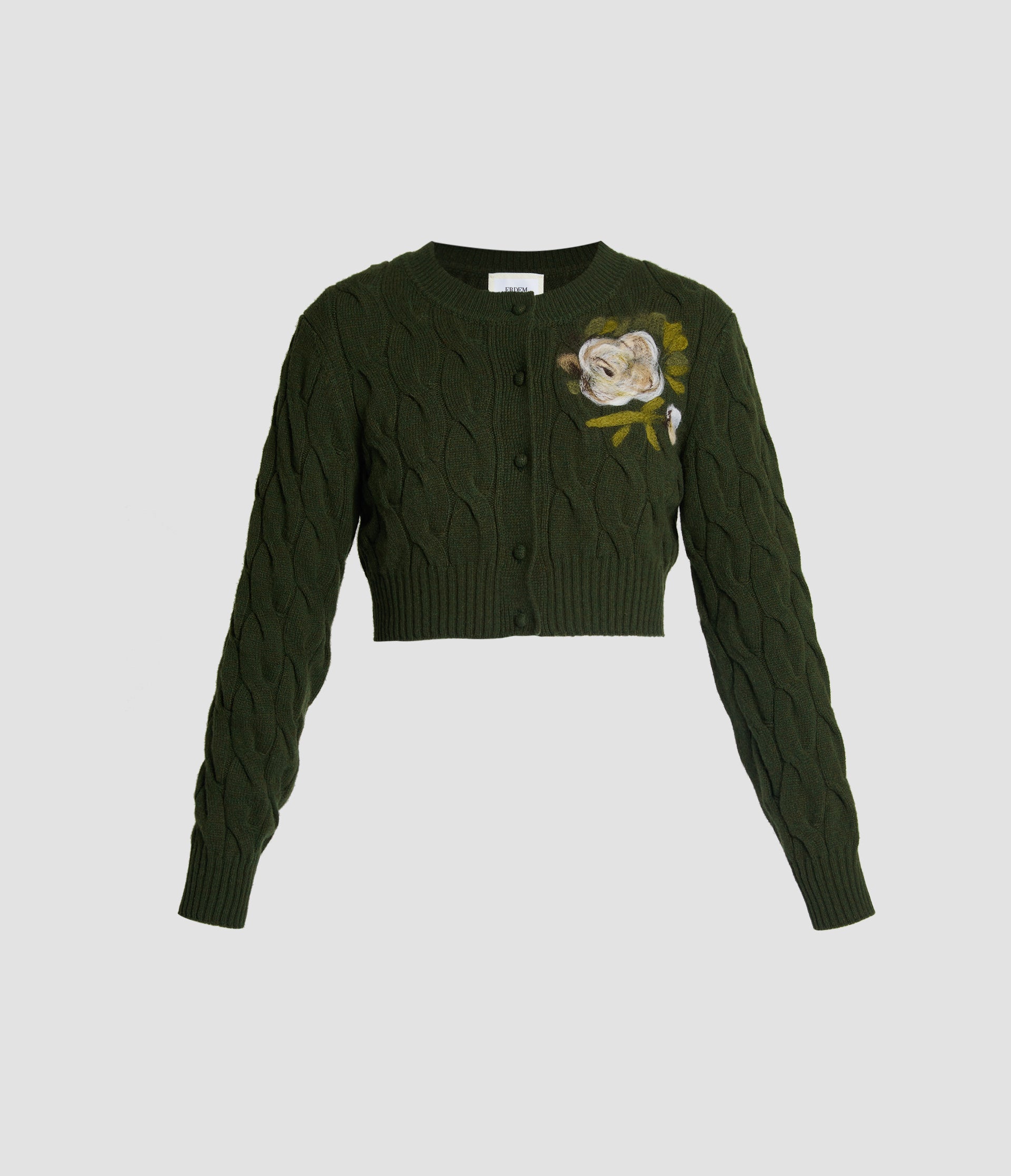 Floral Detail Cable Knit Cropped Cardigan