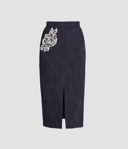 Floral Appliqué Jacquard Pencil Skirt | Erdem.com – ERDEM