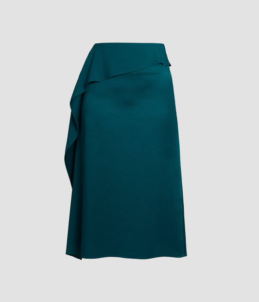 Draped Satin Cady A Line Midi Skirt