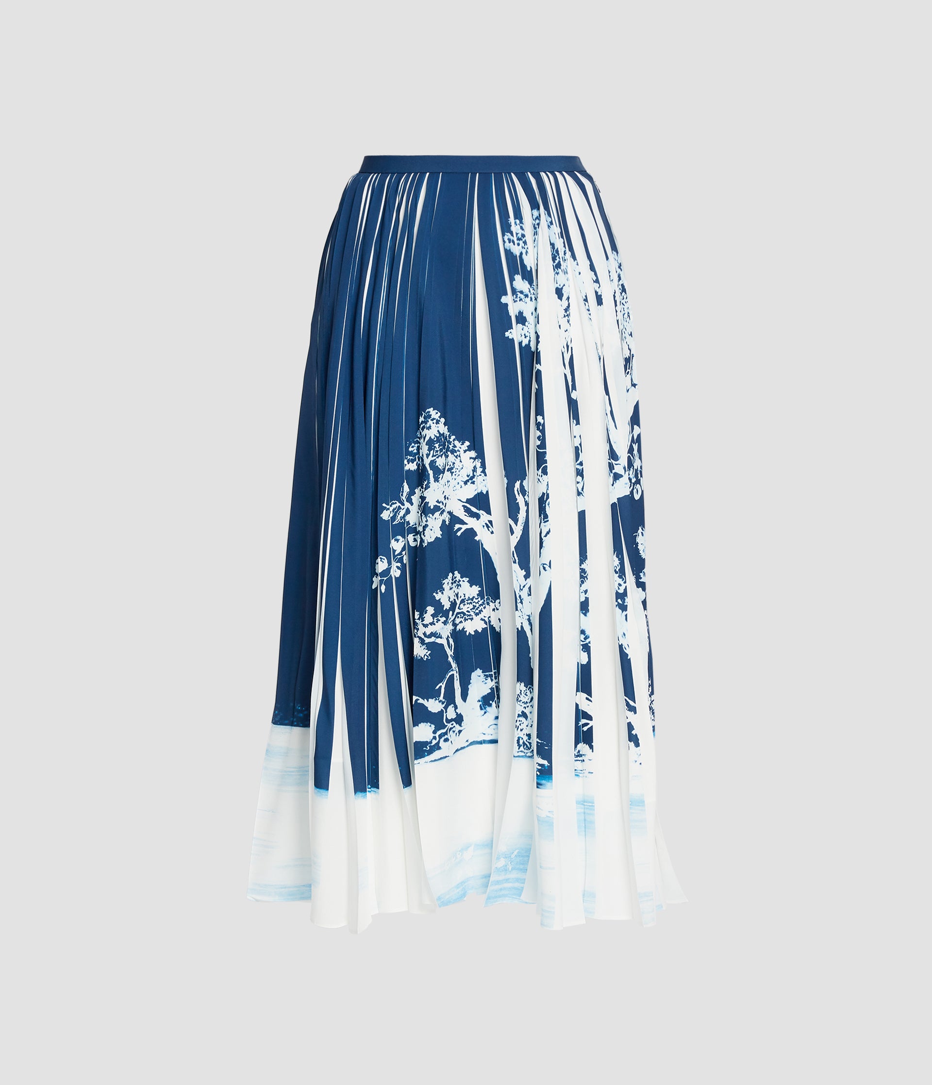 Printed Crepe De Chine Pleated Midi Skirt