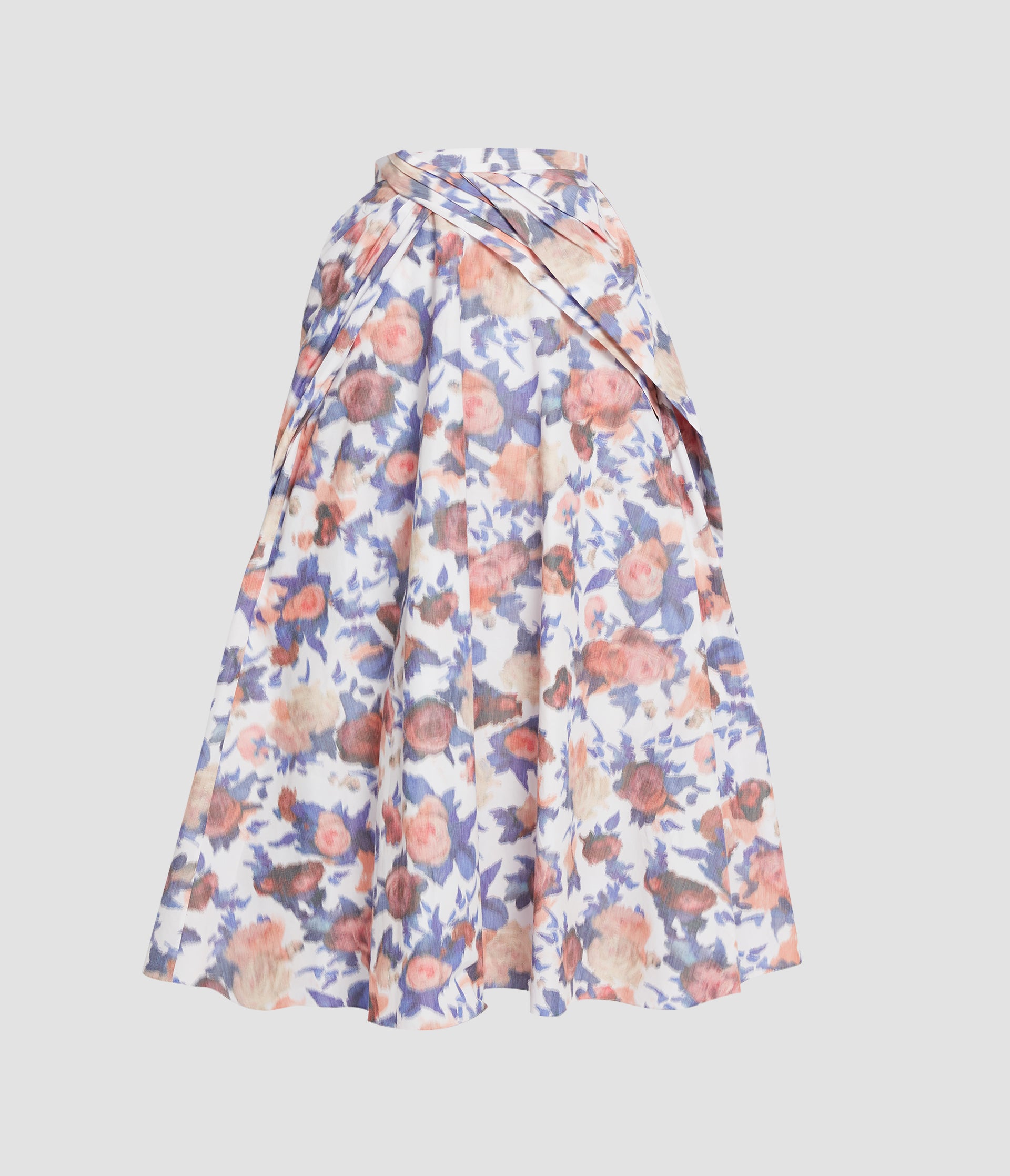 Floral Print Chiné Taffeta Gathered Midi Skirt
