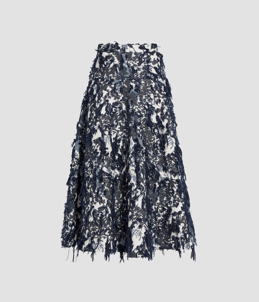 Denim Fil Coupé A-Line Midi Skirt