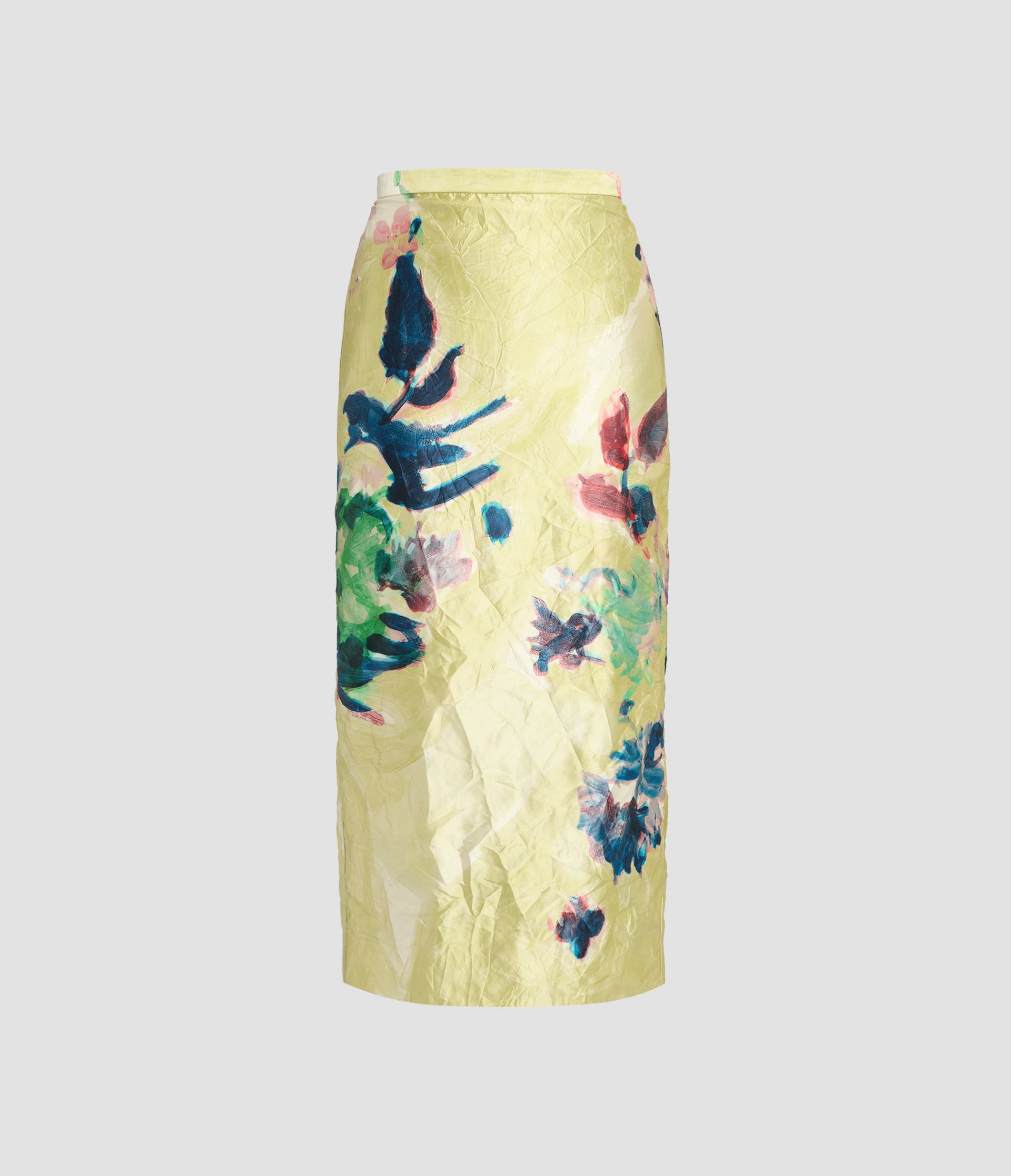 Floral Print Textured Satin Pencil Skirt