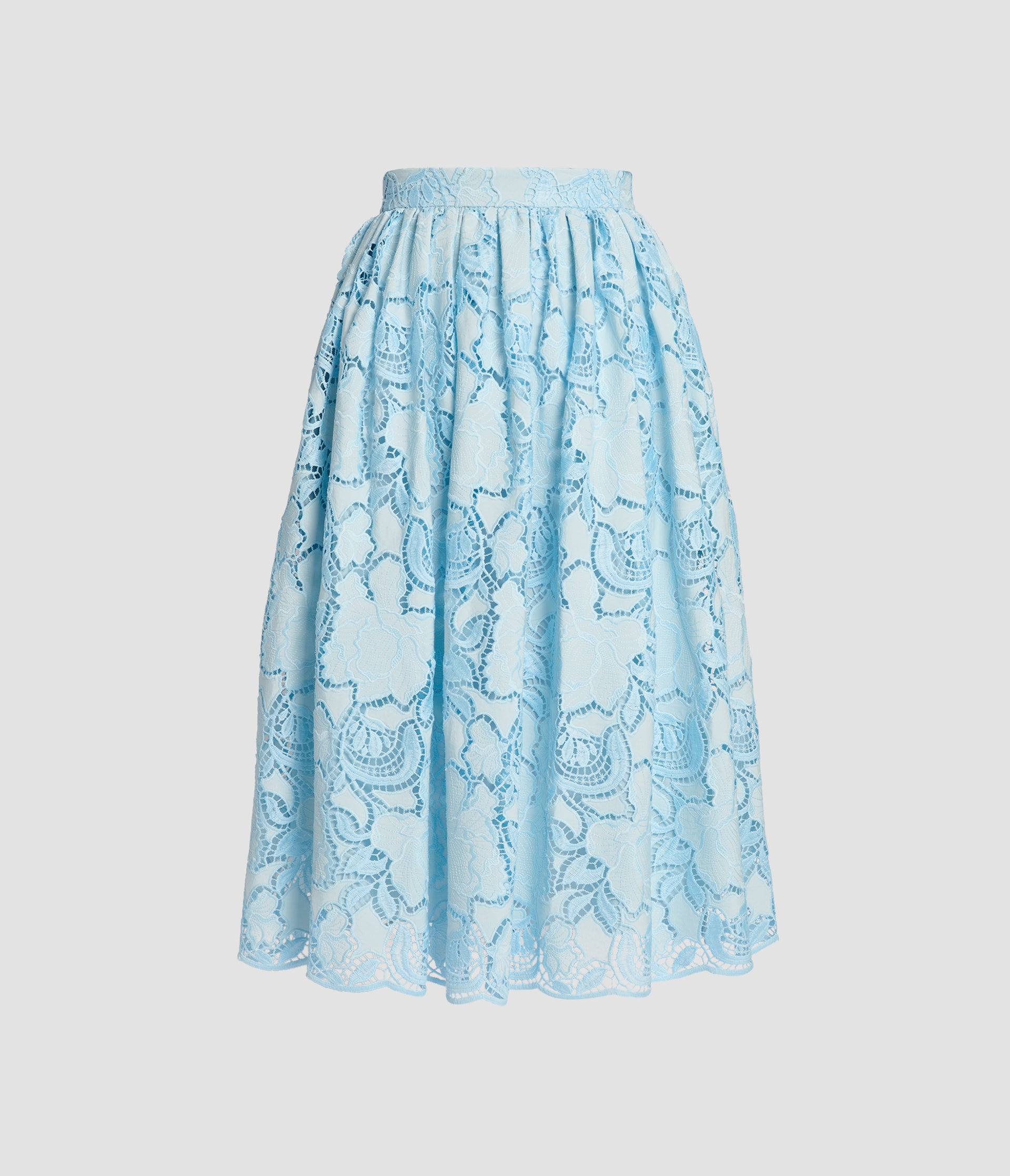 Floral Cutwork Gathered Midi Skirt