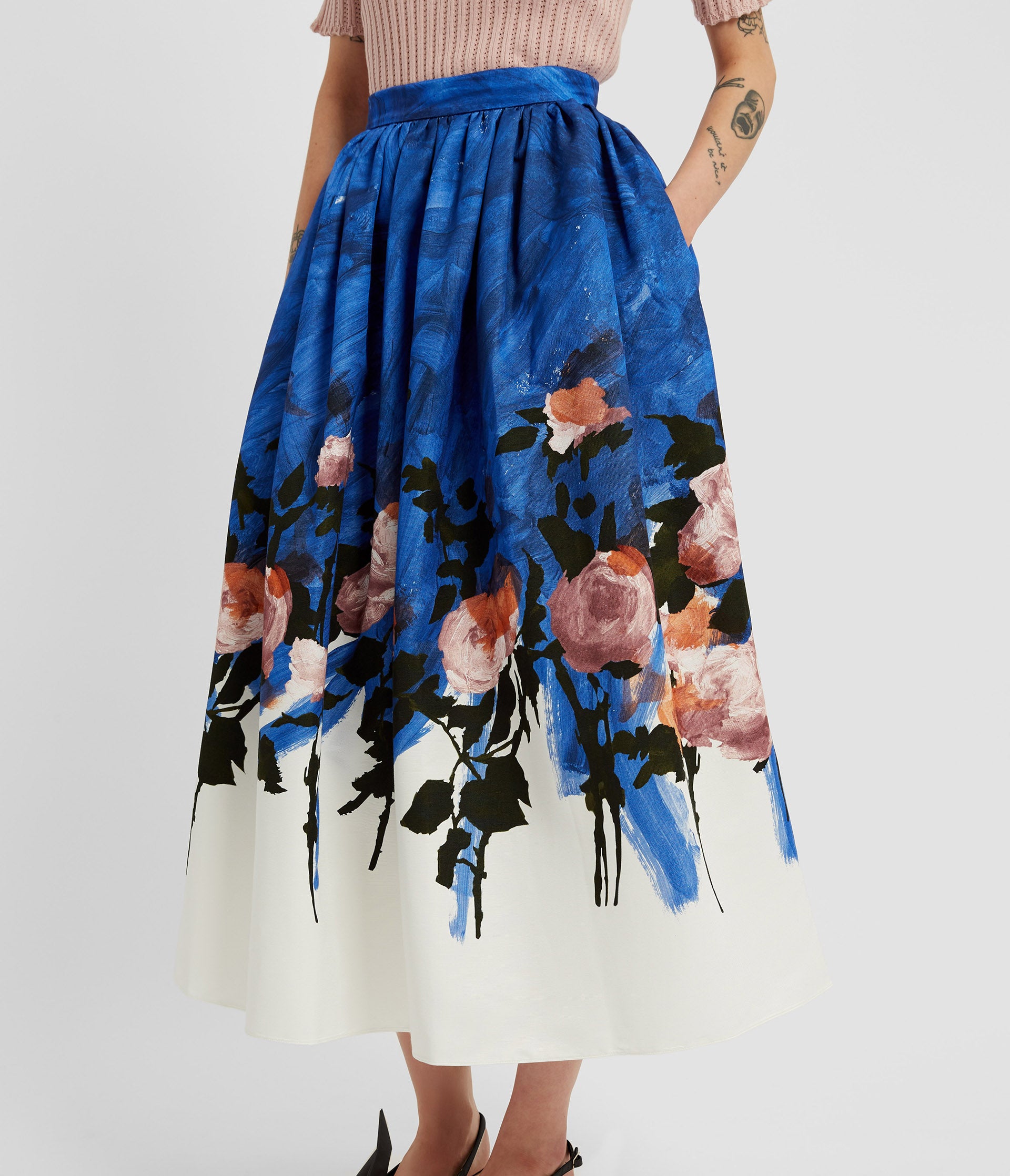 Floral Print Cotton Faille Gathered Midi Skirt – ERDEM