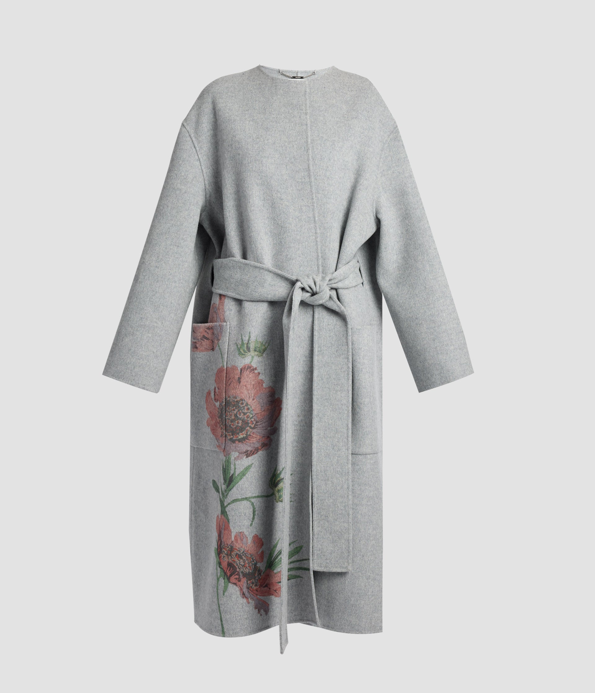 Floral Print Double Face Wool Belted Coat