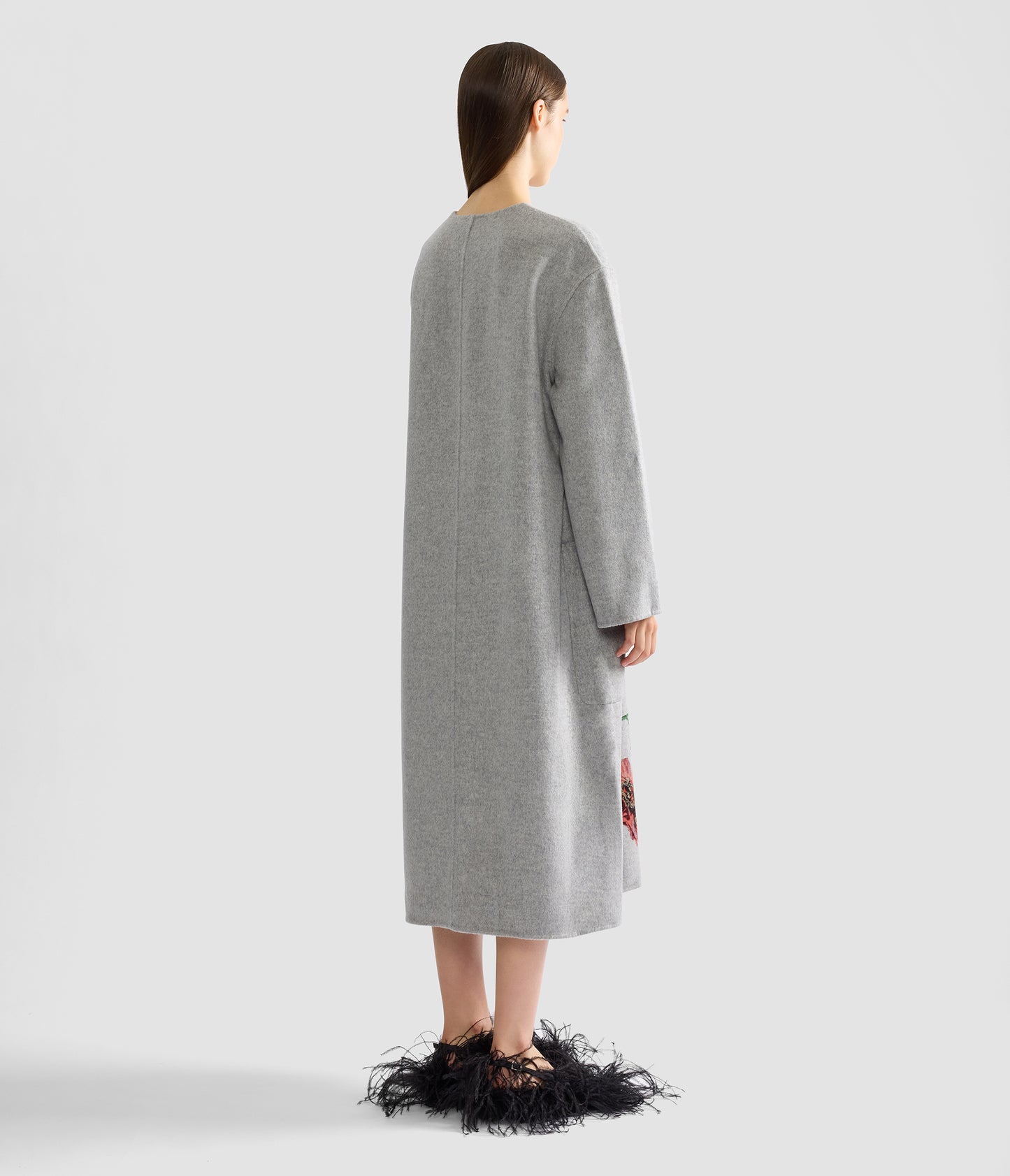 Floral Print Double Face Wool Belted Coat