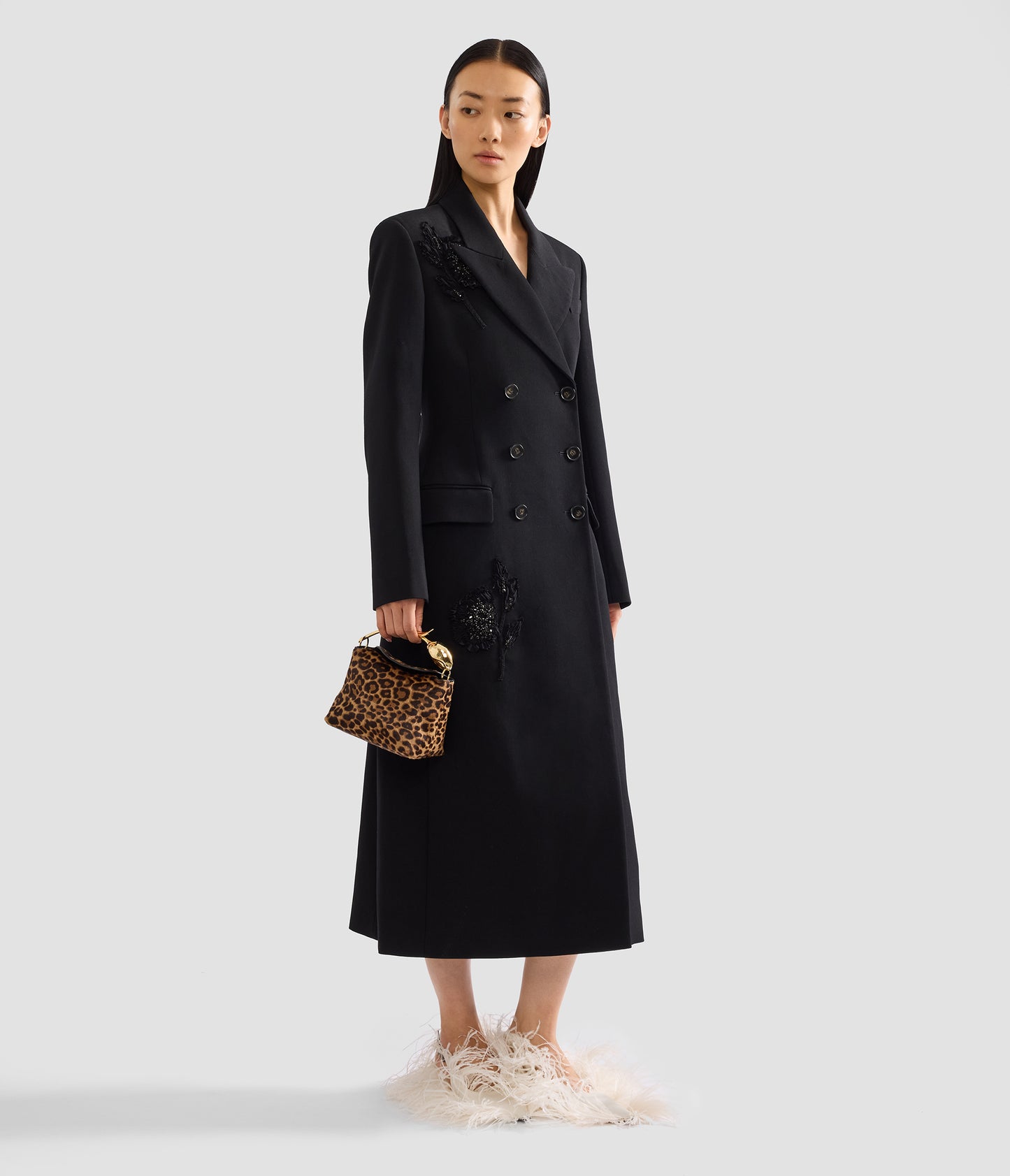 Embroidered Grain De Poudre Tailored Coat
