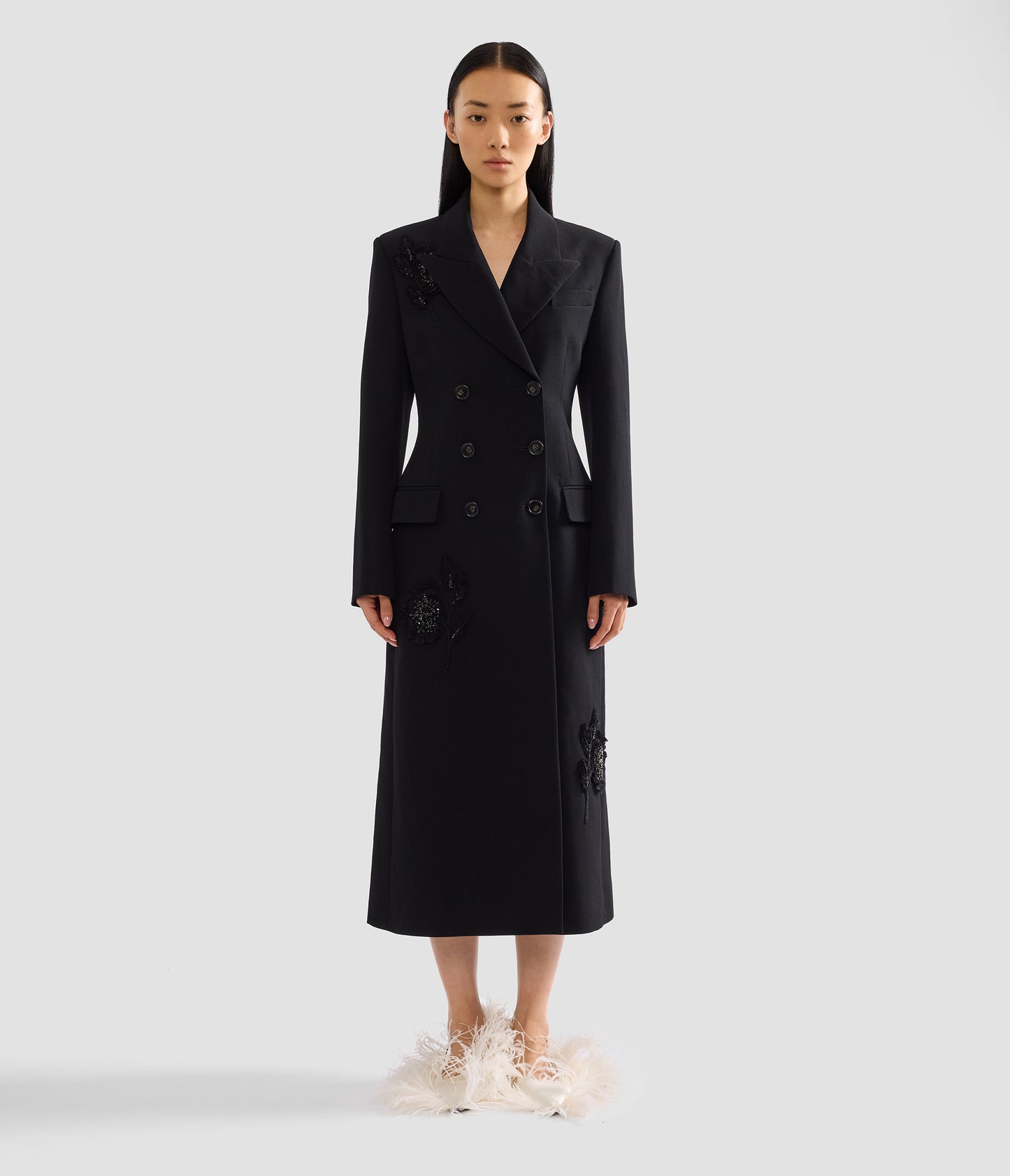 Embroidered Grain De Poudre Tailored Coat
