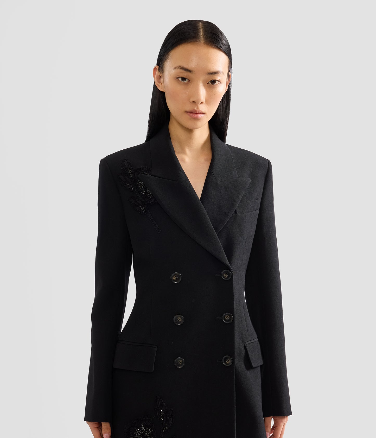 Embroidered Grain De Poudre Tailored Coat
