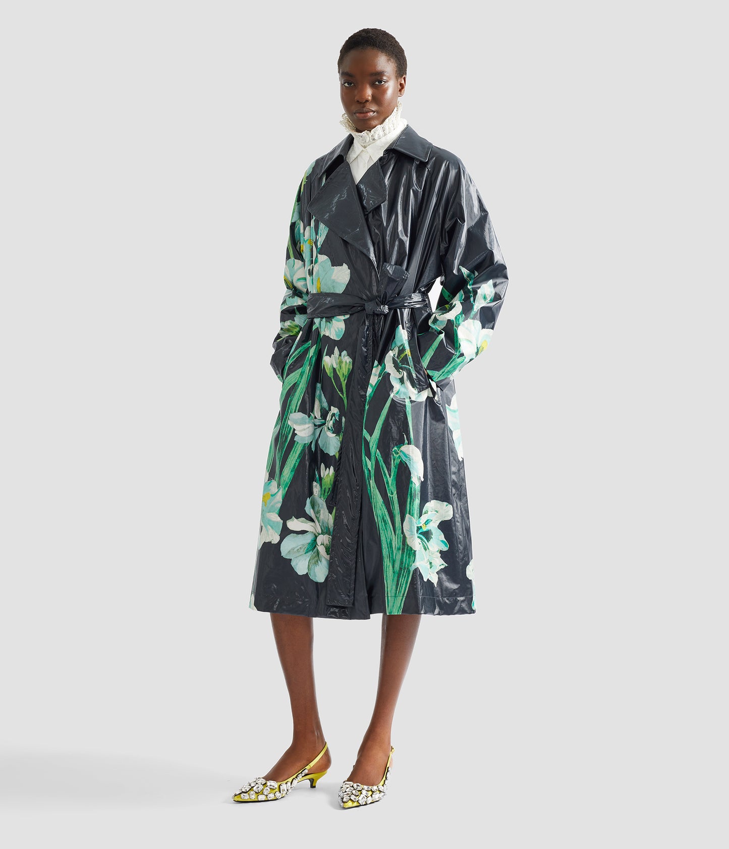 Floral Cotton Trench Coat