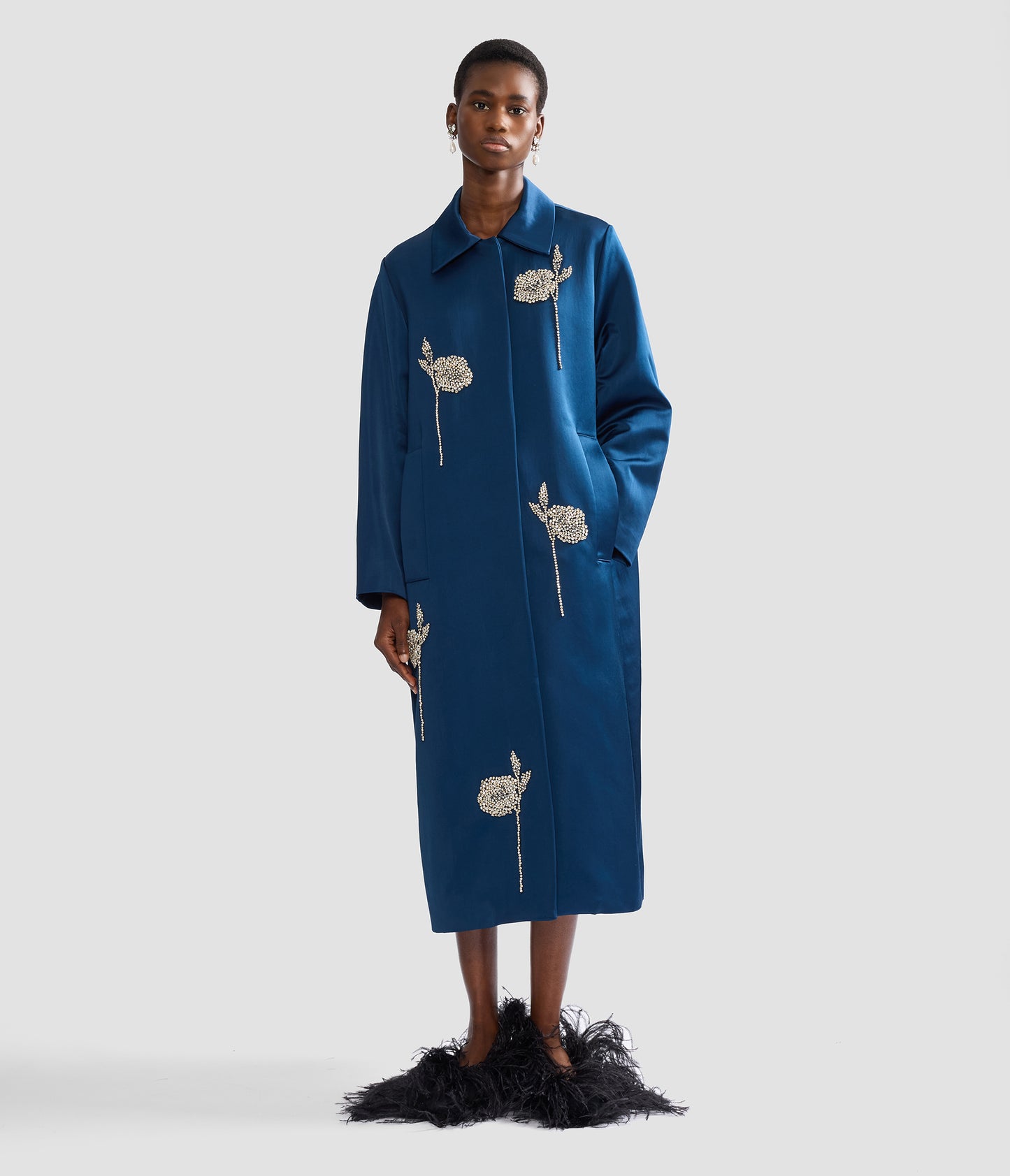 Embroidered Heavy Satin Coat