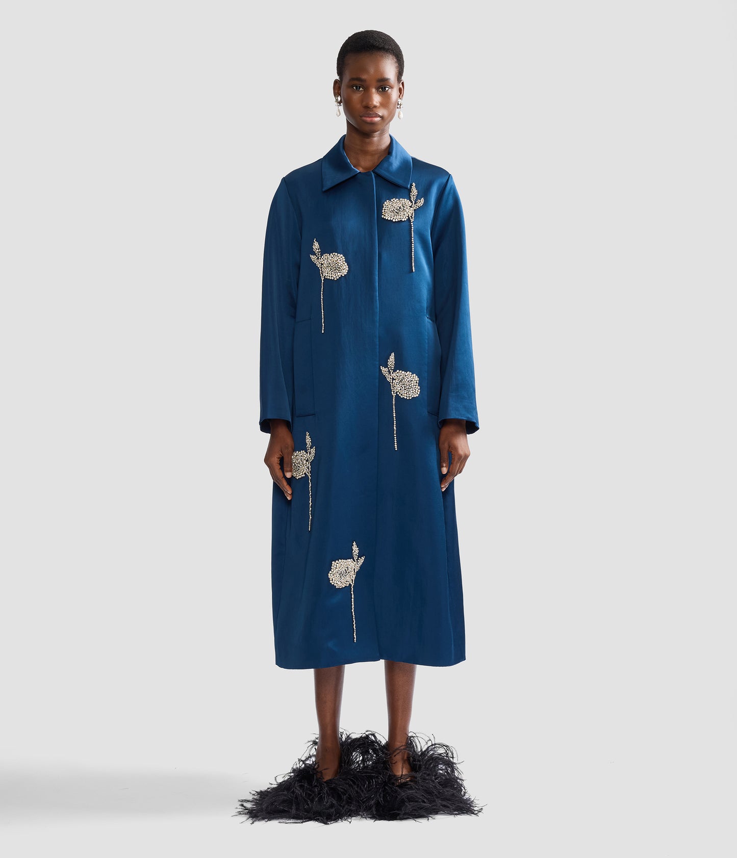Embroidered Heavy Satin Coat