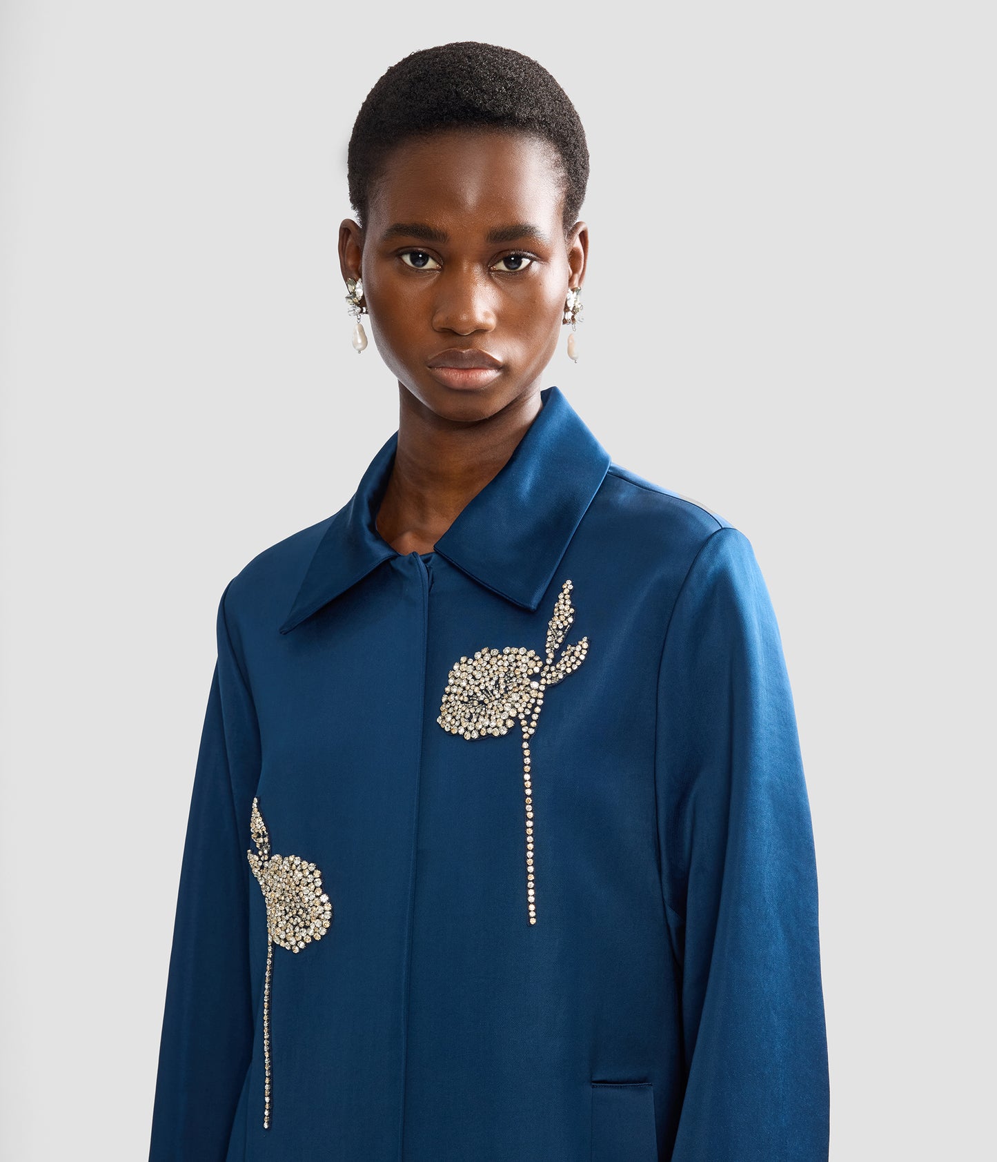 Embroidered Heavy Satin Coat