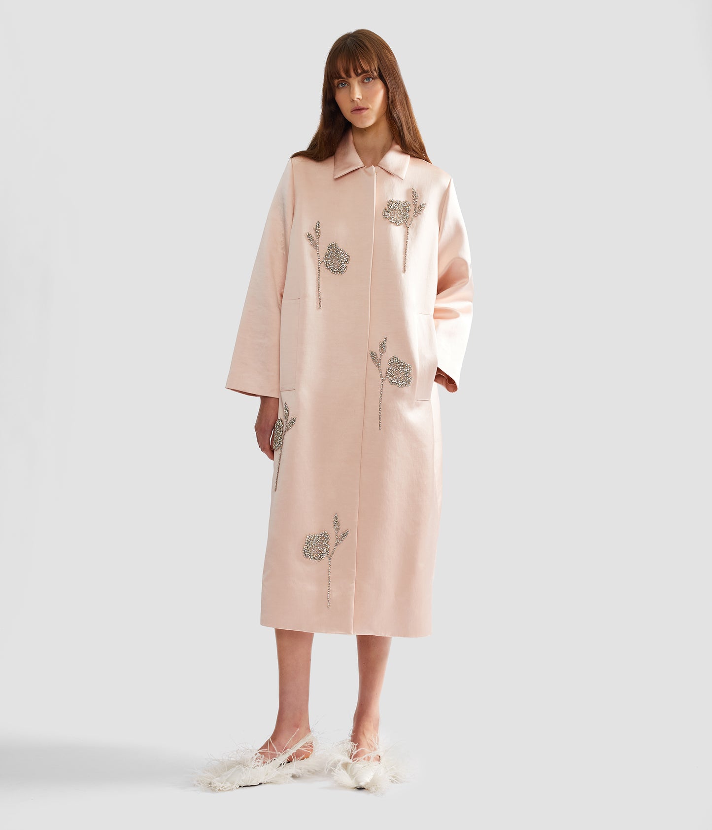 Embroidered Heavy Satin Coat