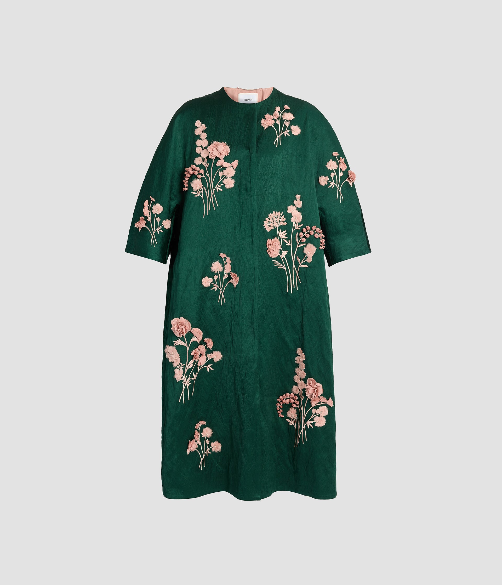 Embroidered Textured Satin Coat