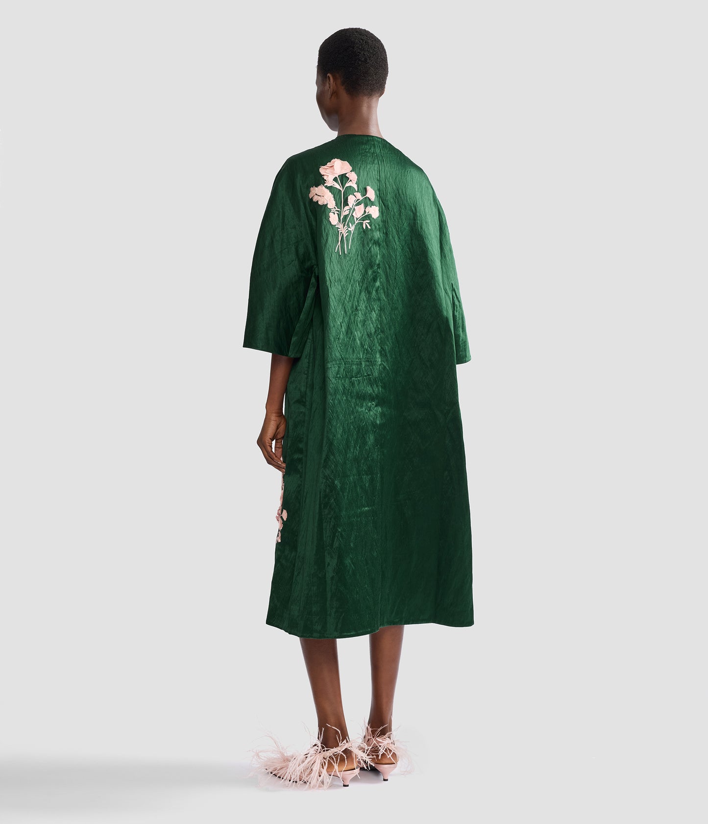 Embroidered Textured Satin Coat