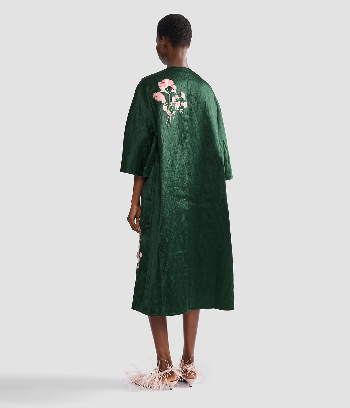 Embroidered Textured Satin Coat