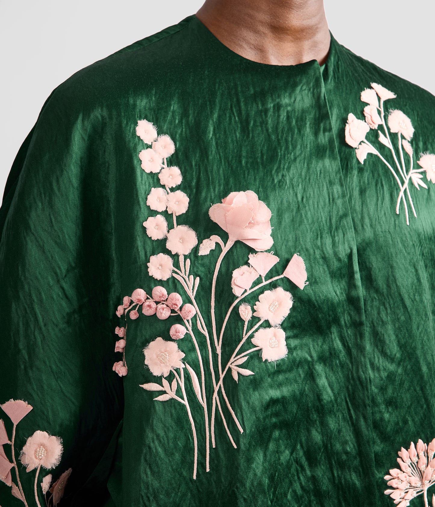 Embroidered Textured Satin Coat
