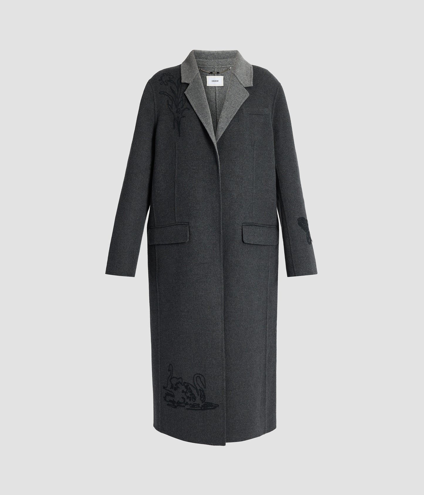 Embroidered Double Face Wool Tailored Coat