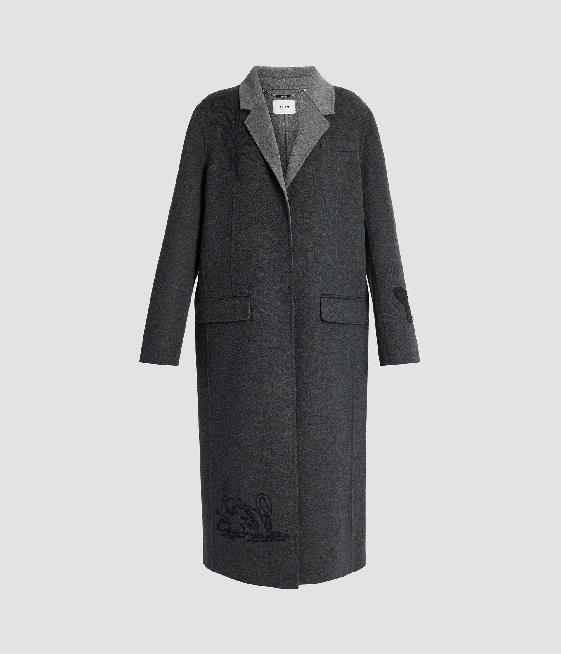 Embroidered Double Face Wool Tailored Coat