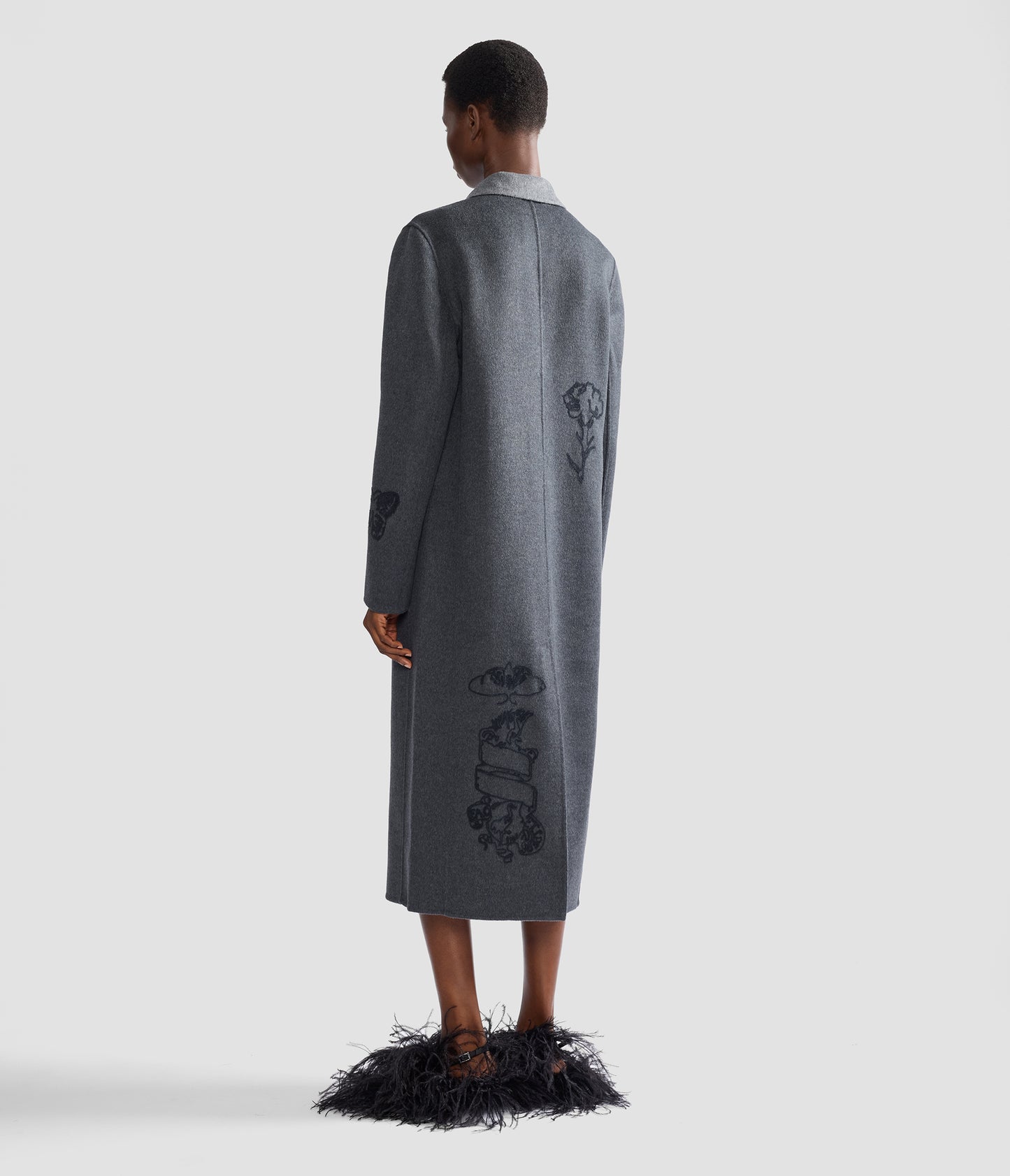 Embroidered Double Face Wool Tailored Coat