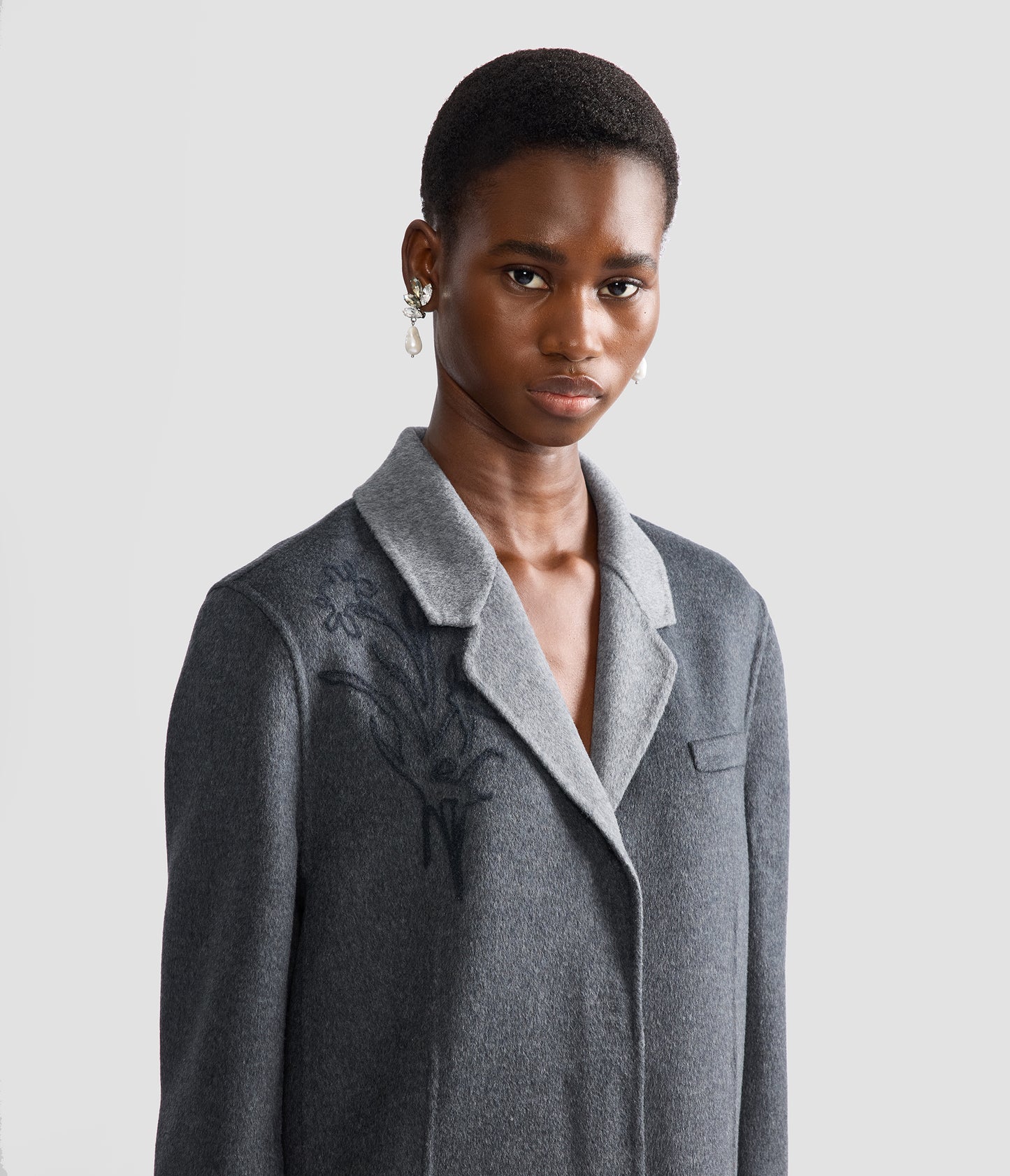 Embroidered Double Face Wool Tailored Coat