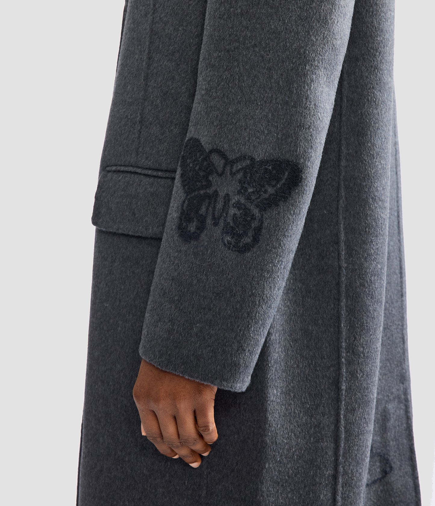 Embroidered Double Face Wool Tailored Coat