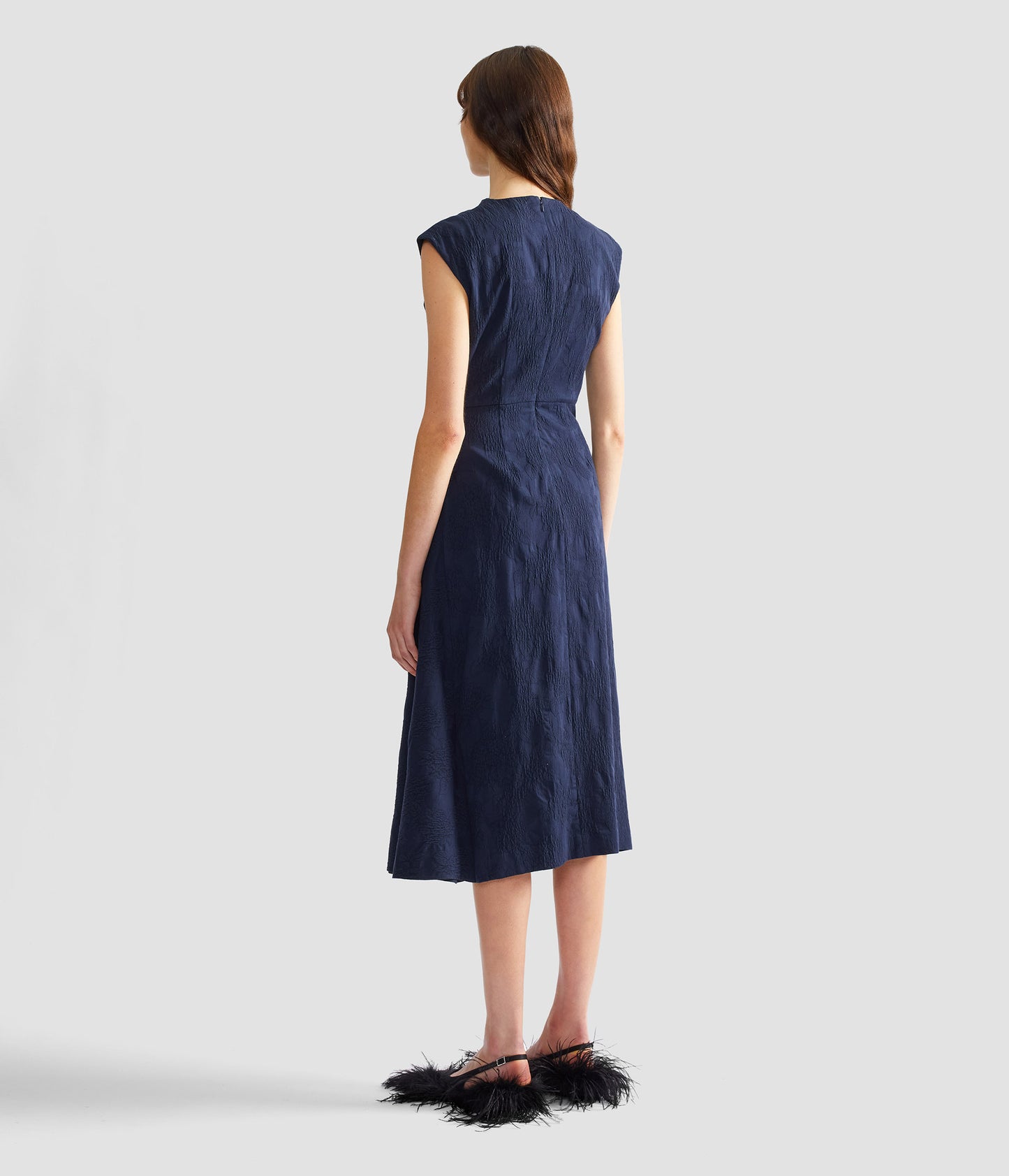 Flower Jacquard Draped Midi Dress