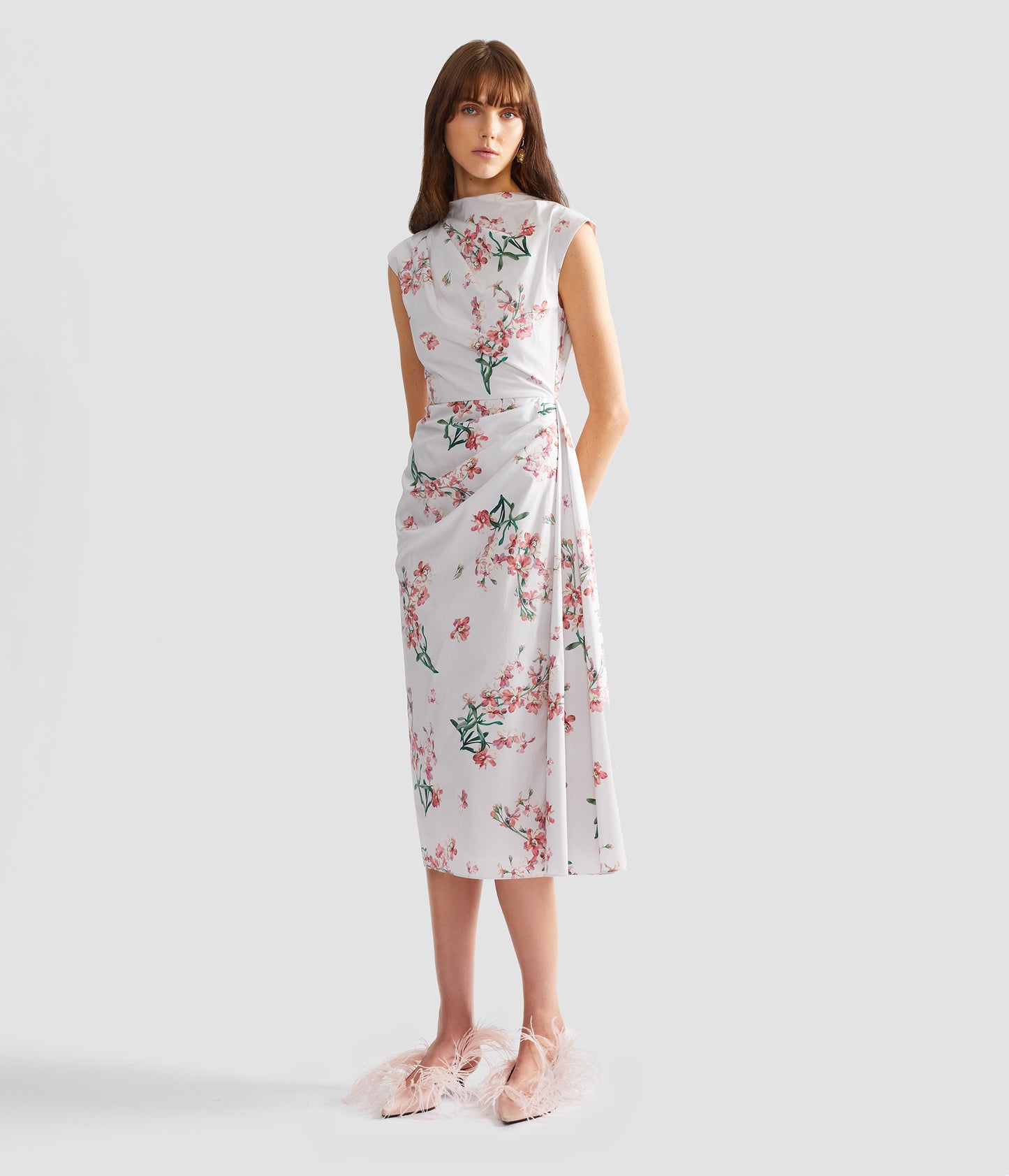 Floral Cotton Short Sleeve Midi Dress