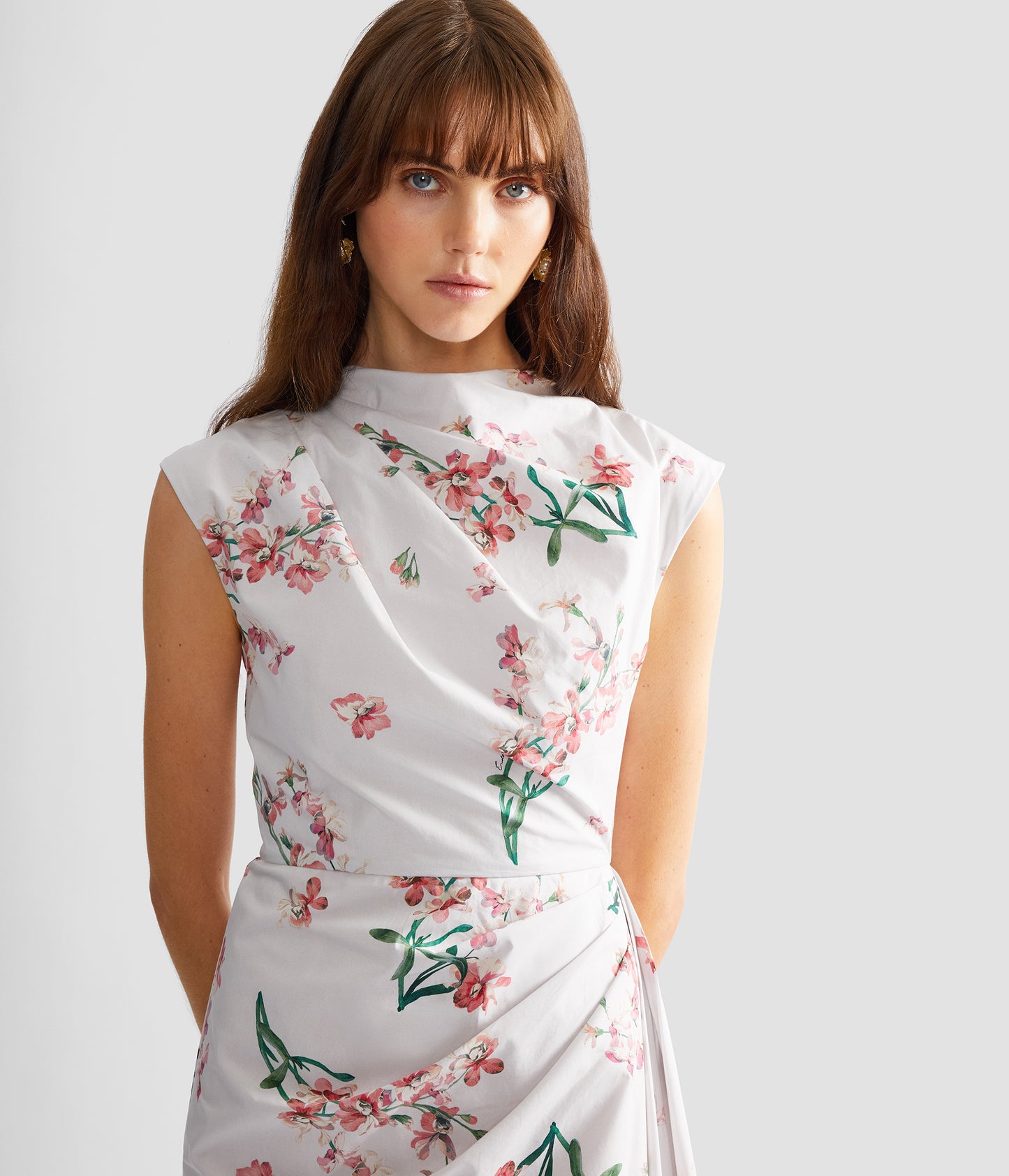 Floral Cotton Short Sleeve Midi Dress