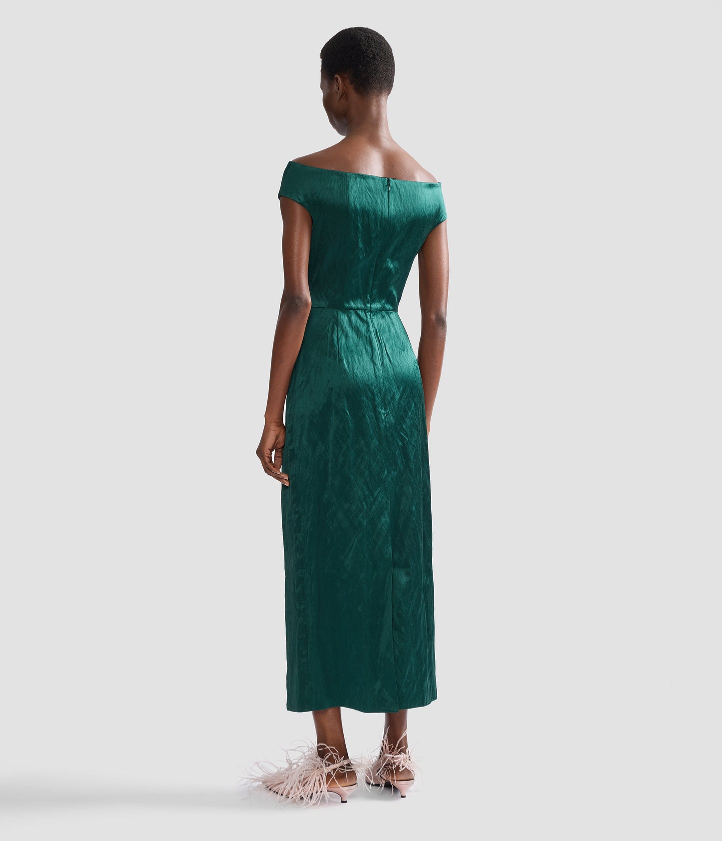 Embroidered Textured Satin Midi Pencil Dress