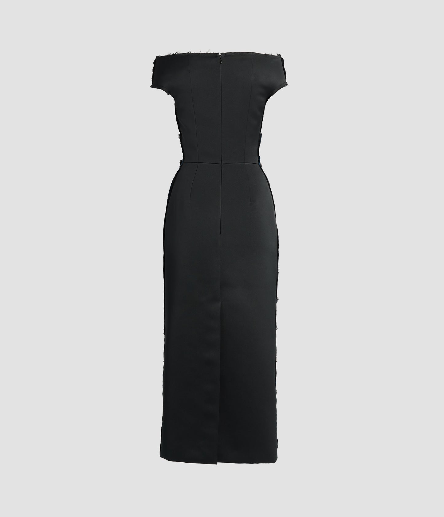 Embroidered Textured Satin Midi Pencil Dress