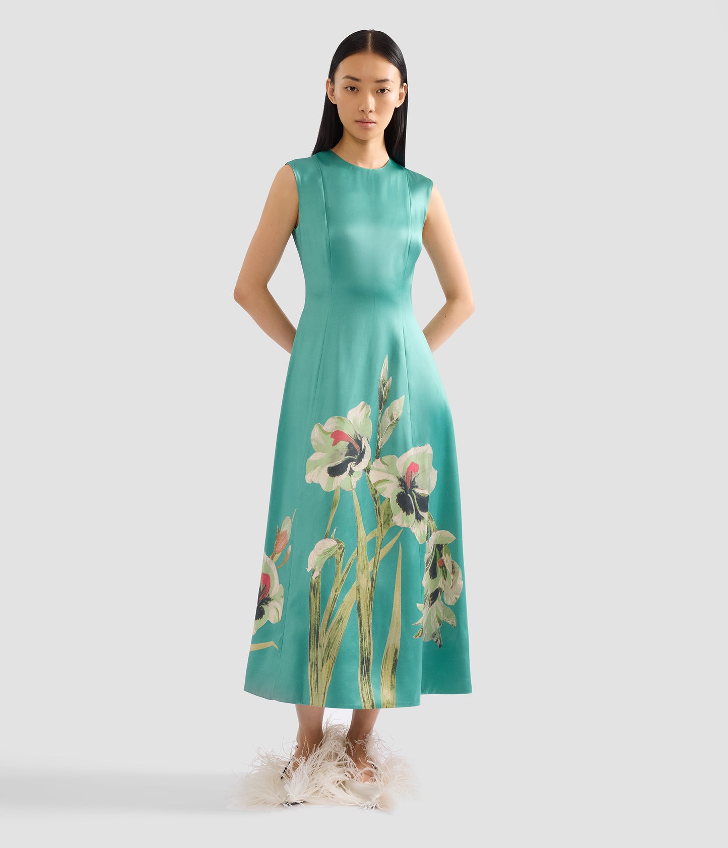 Floral Duchess Sleeveless Midi Dress
