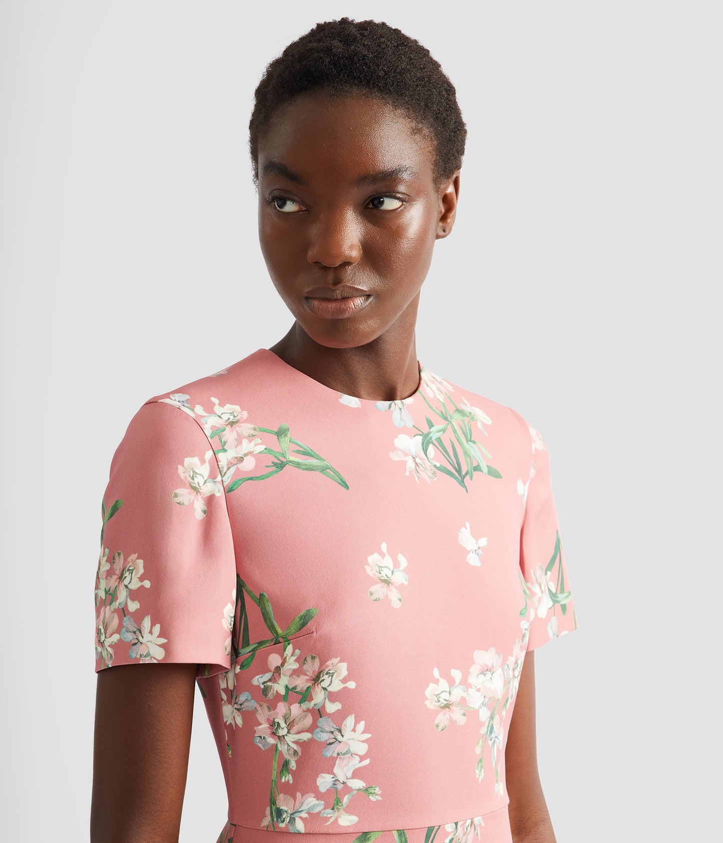 Floral Stretch Cady Draped Midi Dress