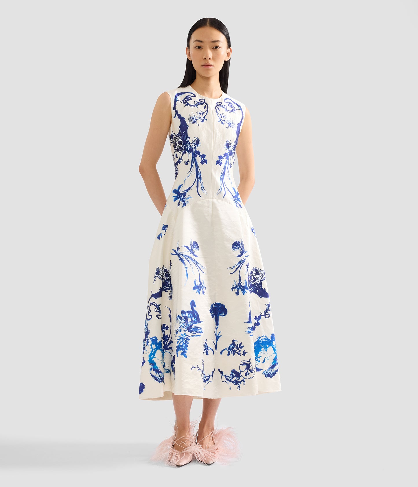 Textured Satin Sleeveless Midi Dress