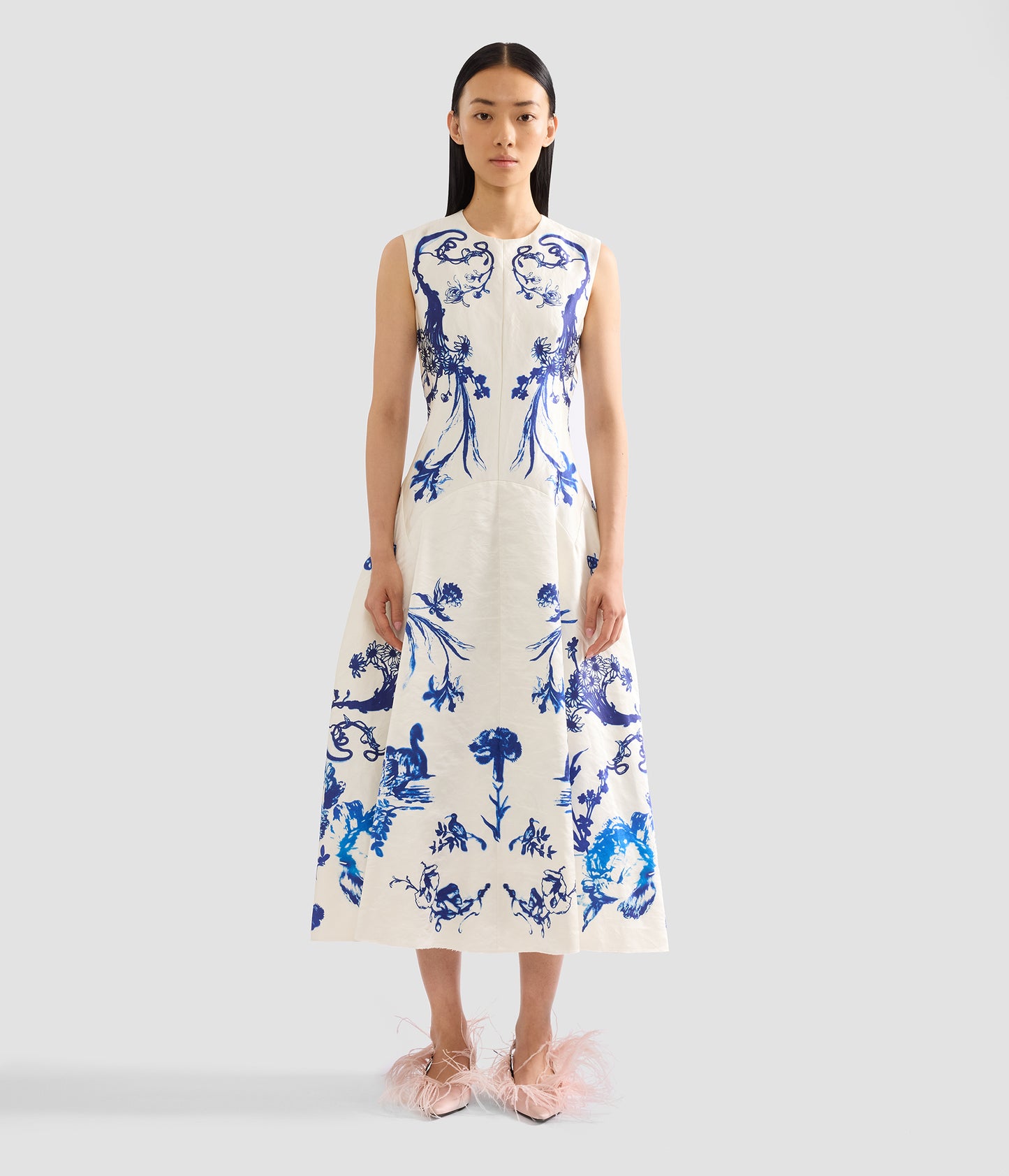 Textured Satin Sleeveless Midi Dress
