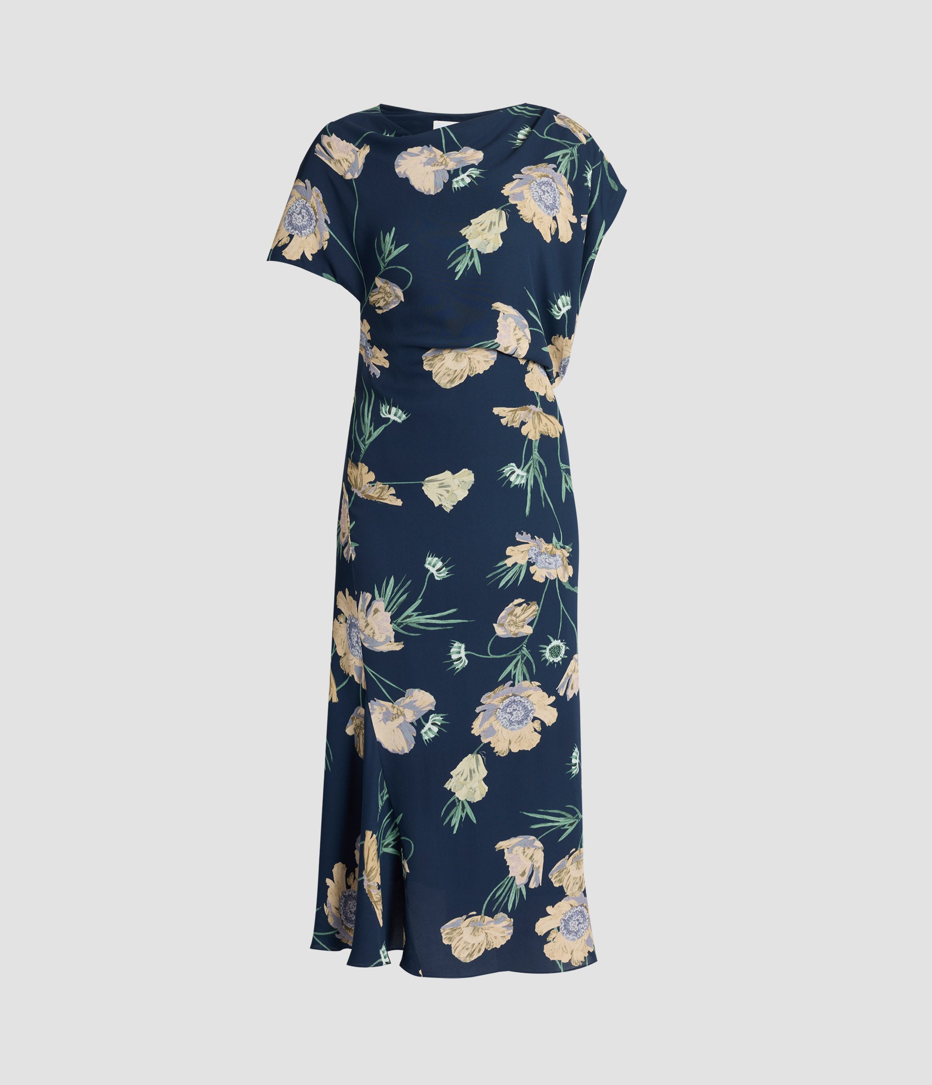 Floral Crepe Asymmetric Midi Dress